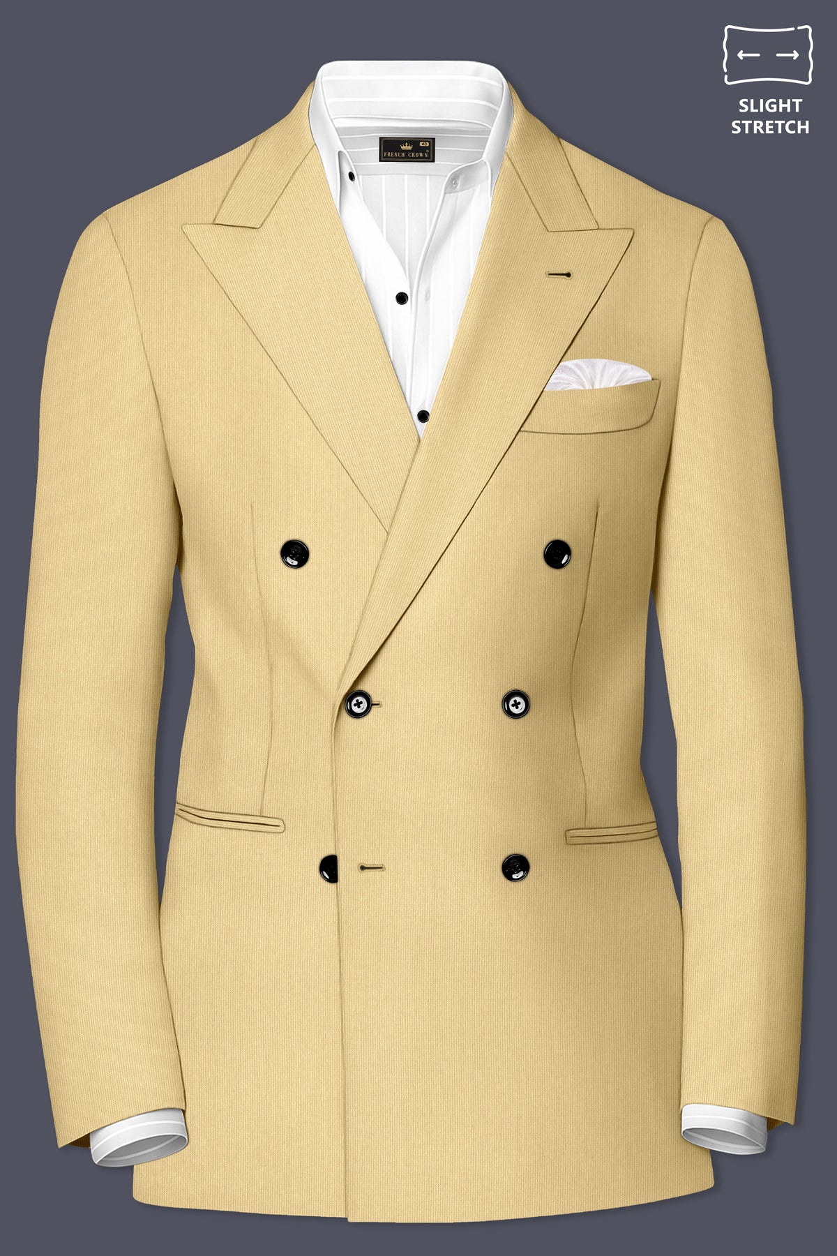 Dorian-Pavlova Cream Diamond Textured Wool Rich Slight Stretch Double Breasted Suit