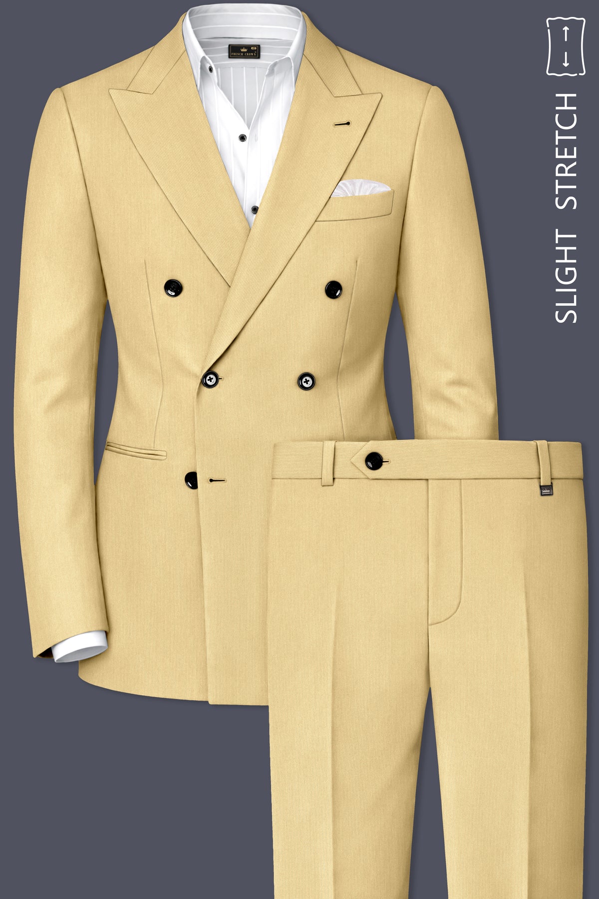 Dorian-Pavlova Cream Diamond Textured Wool Rich Slight Stretch Double Breasted Suit
