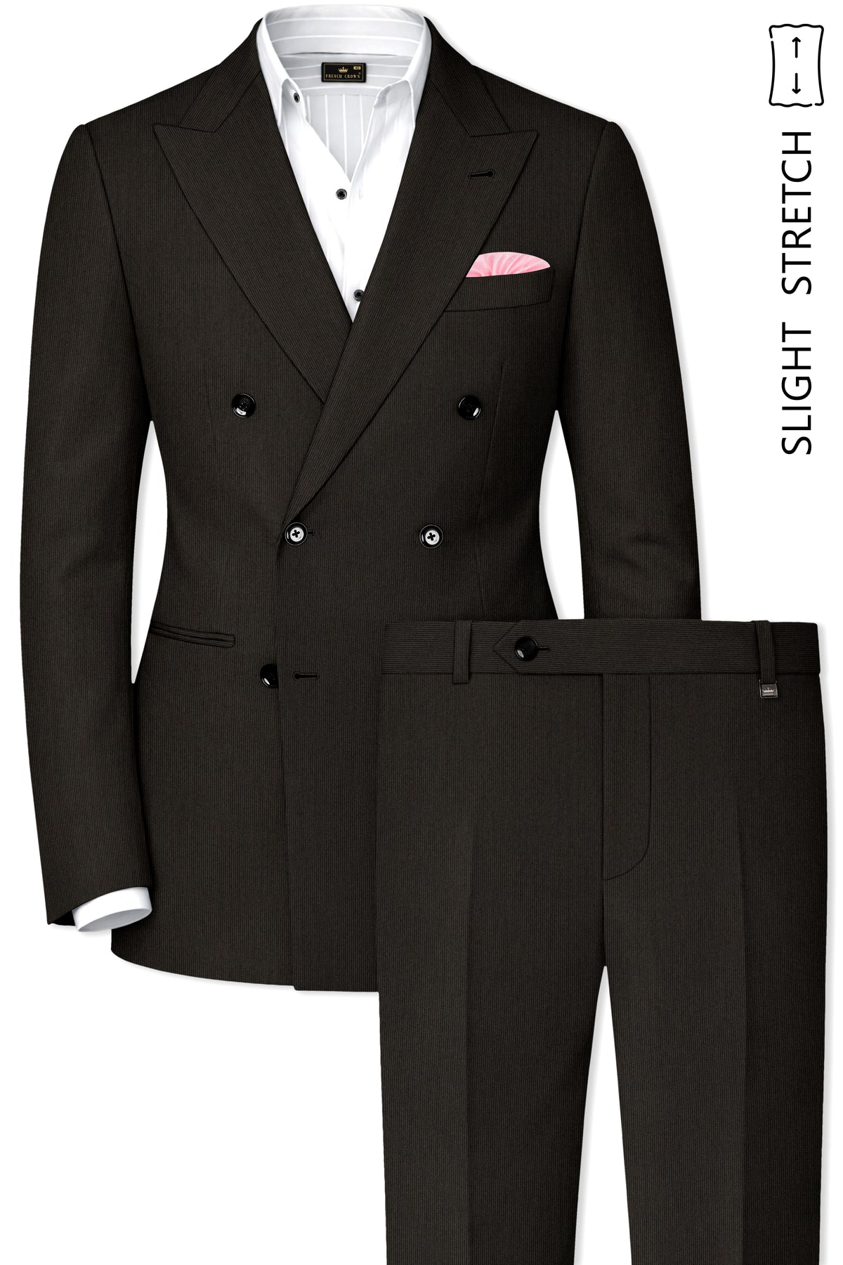 Grayson-Zeus Brown Diamond Textured Wool Rich Slight Stretch Double Breasted Suit