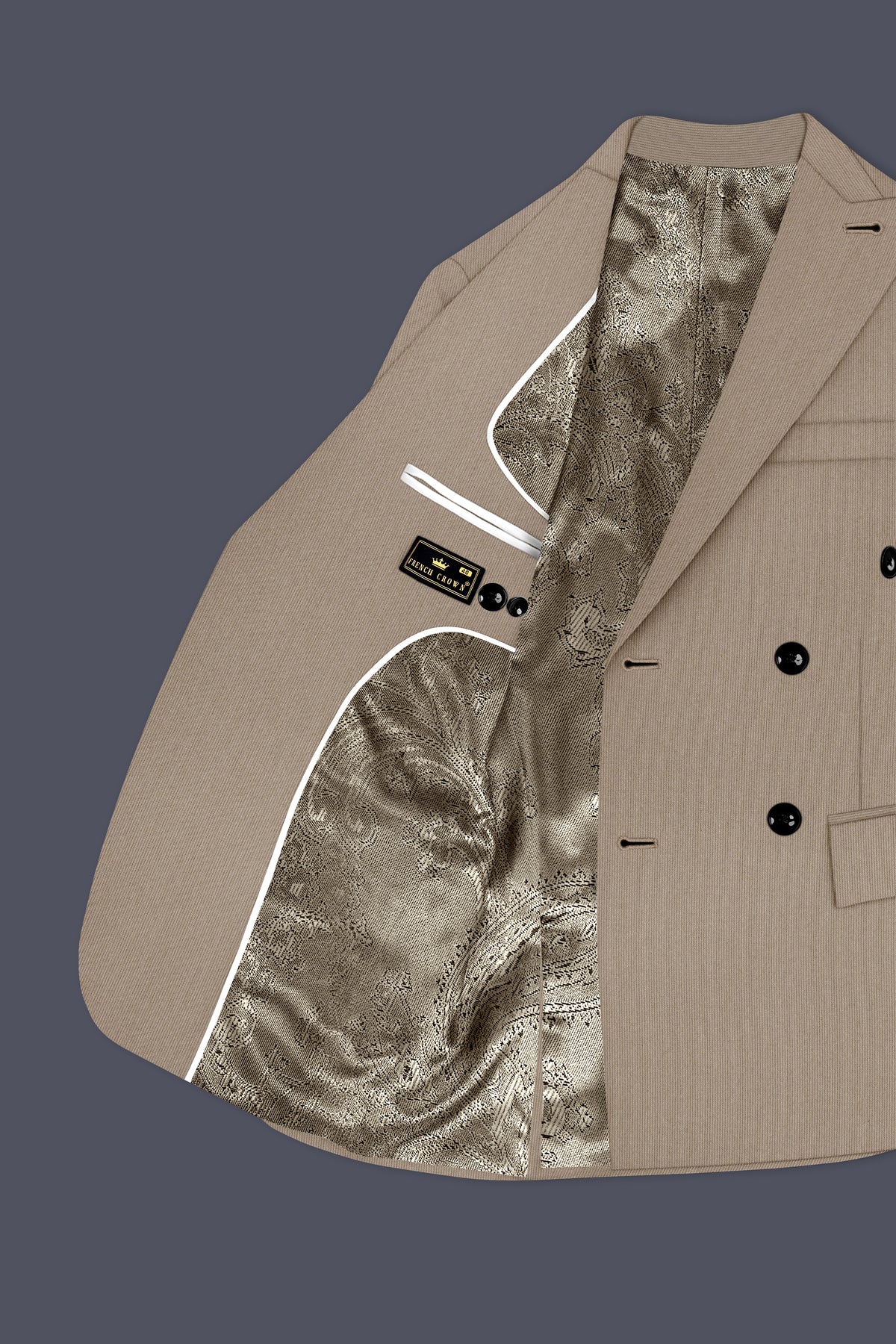 Terran-Sandrift Brown Diamond Textured Wool Rich Slight Stretch Double Breasted Suit