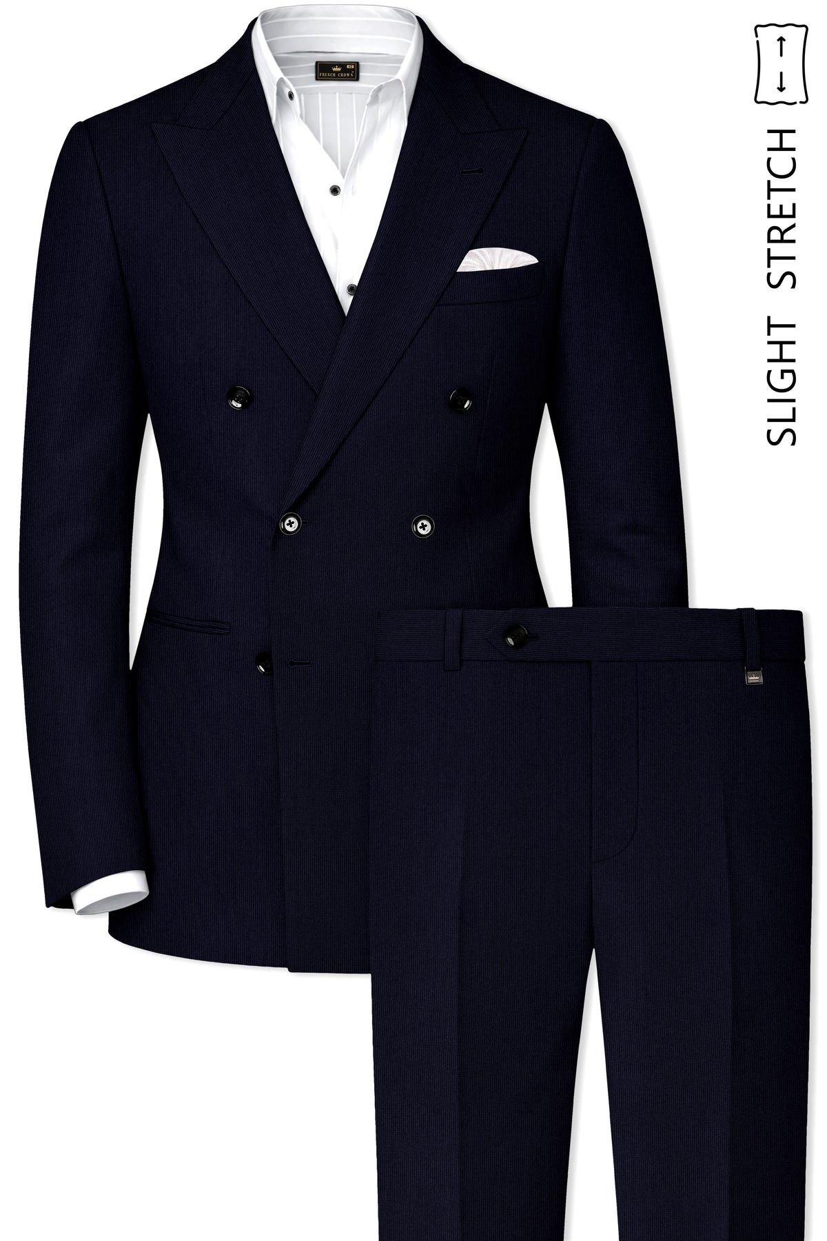 Valmont-Navy Blue Diamond Textured Wool Rich Slight Stretch Double Breasted Suit