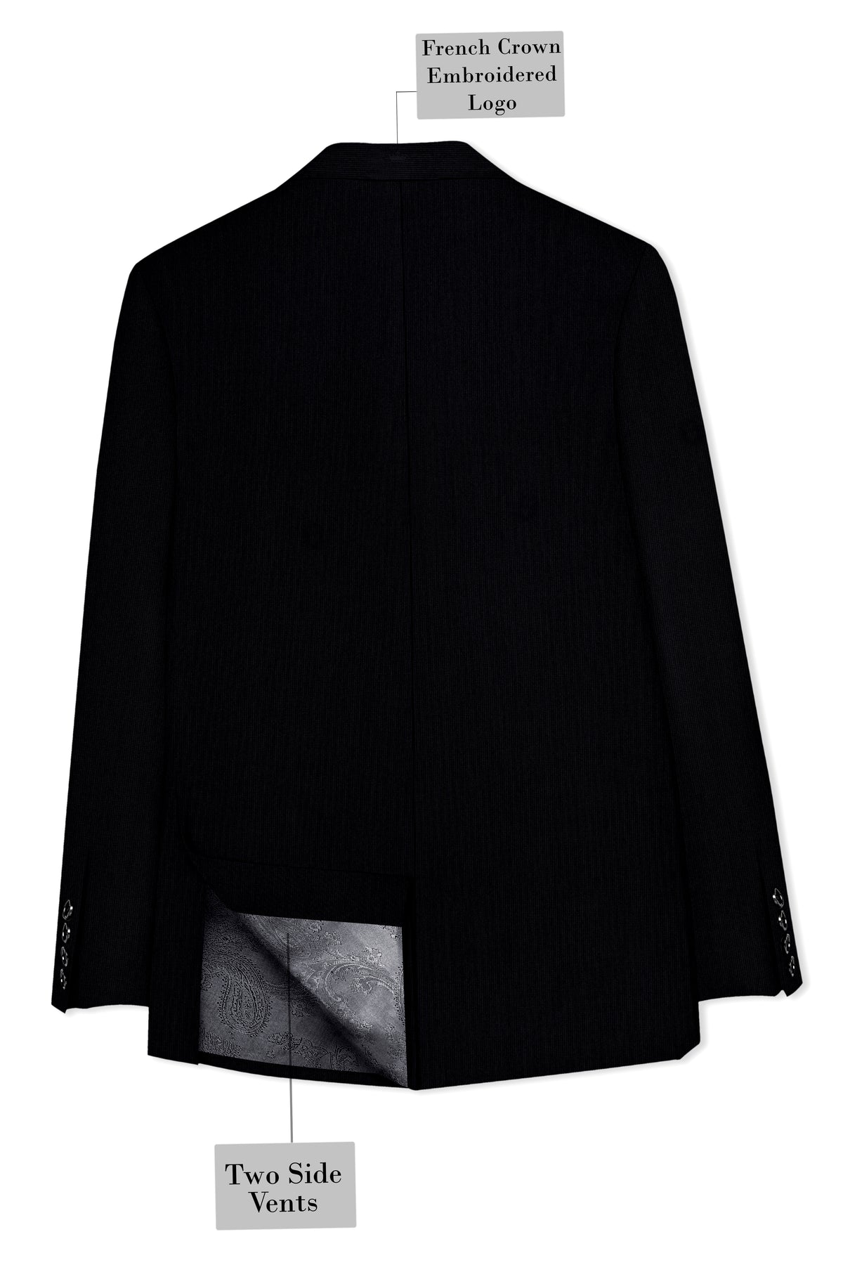 Onyx-Jade Black Diamond Textured Wool Rich Slight Stretch Double Breasted Suit