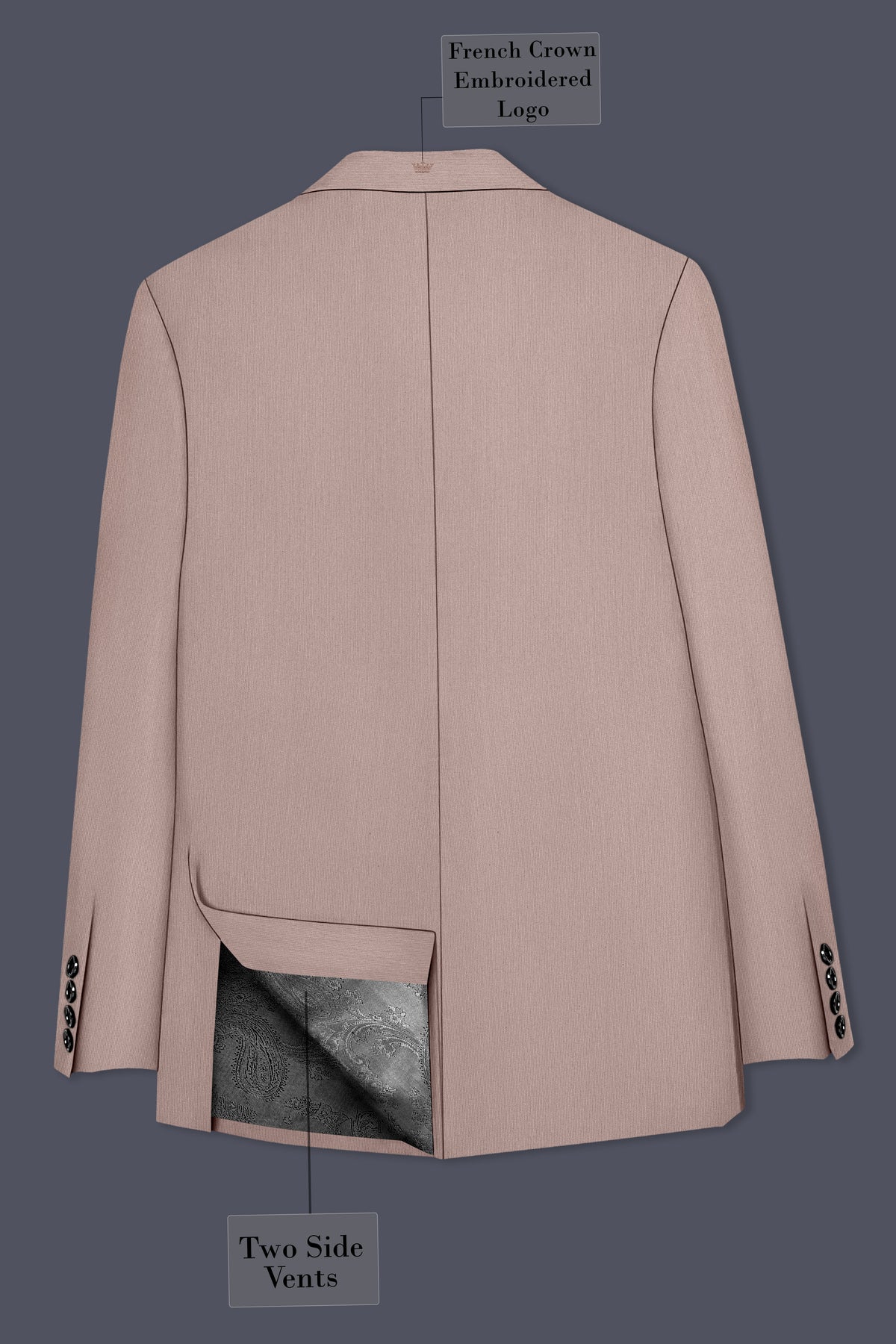 Amelio-Nomad Peach Diamond Textured Wool Rich Slight Stretch Double Breasted Suit