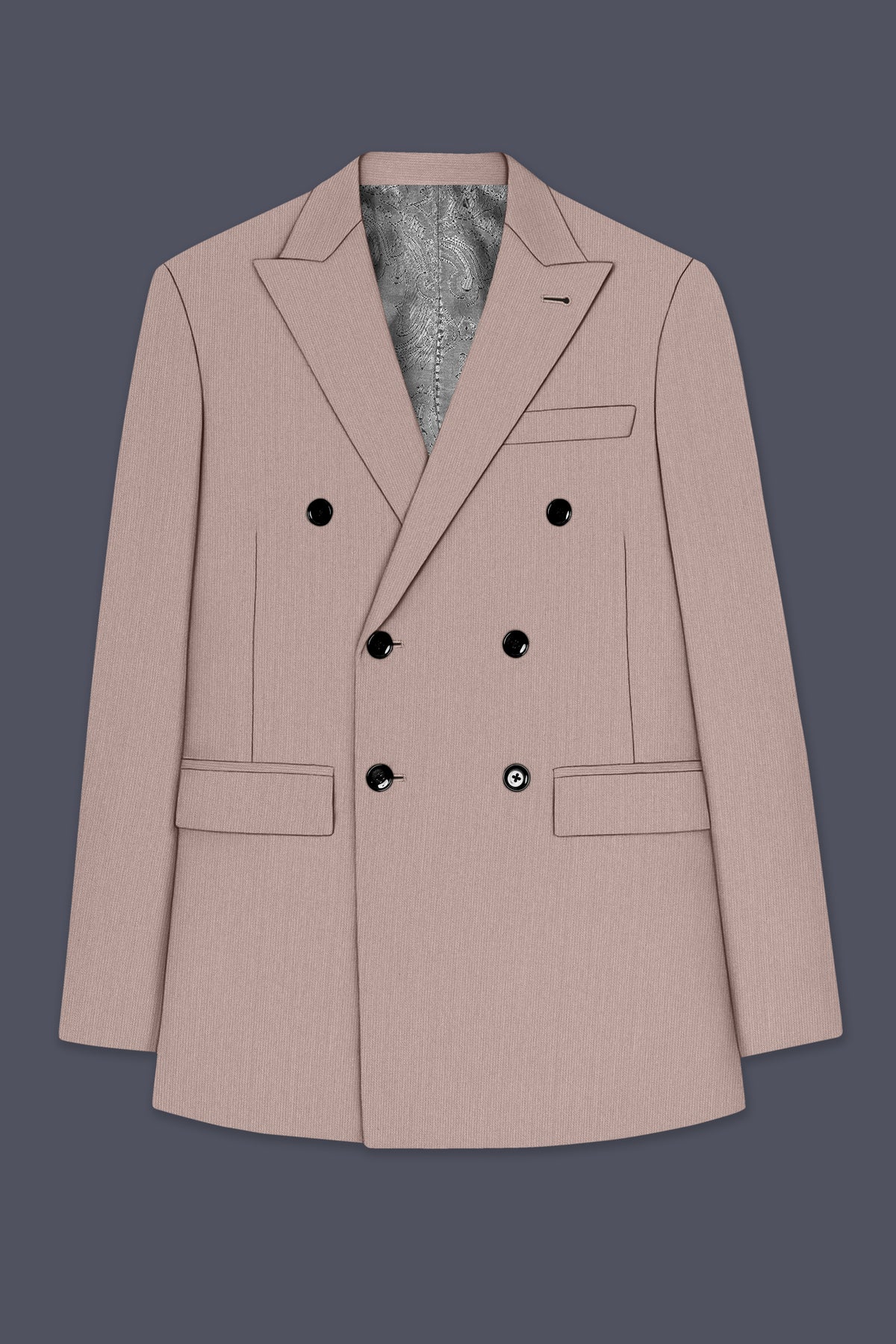 Amelio-Nomad Peach Diamond Textured Wool Rich Slight Stretch Double Breasted Suit