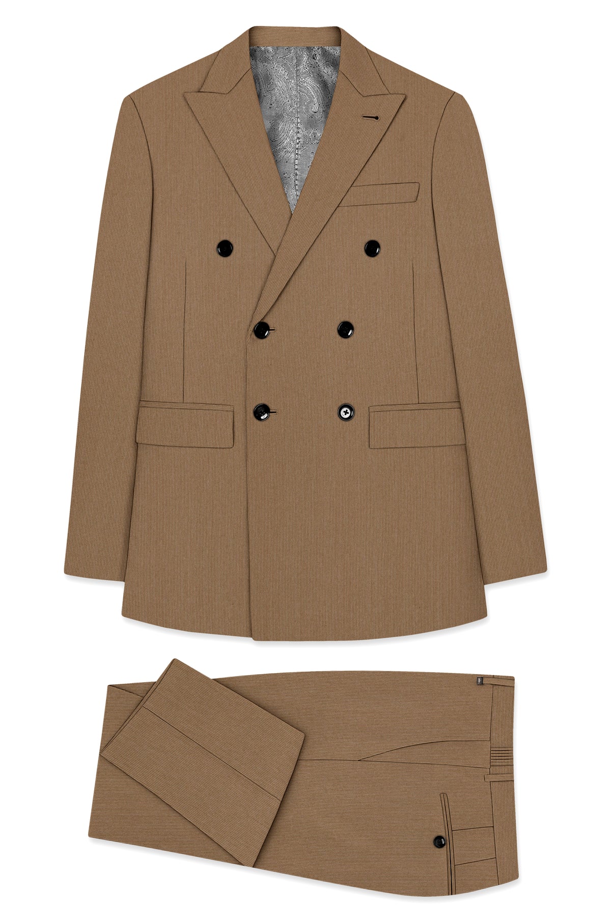 Weston-Millbrook Brown Diamond Textured Wool Rich Slight Stretch Double Breasted Suit