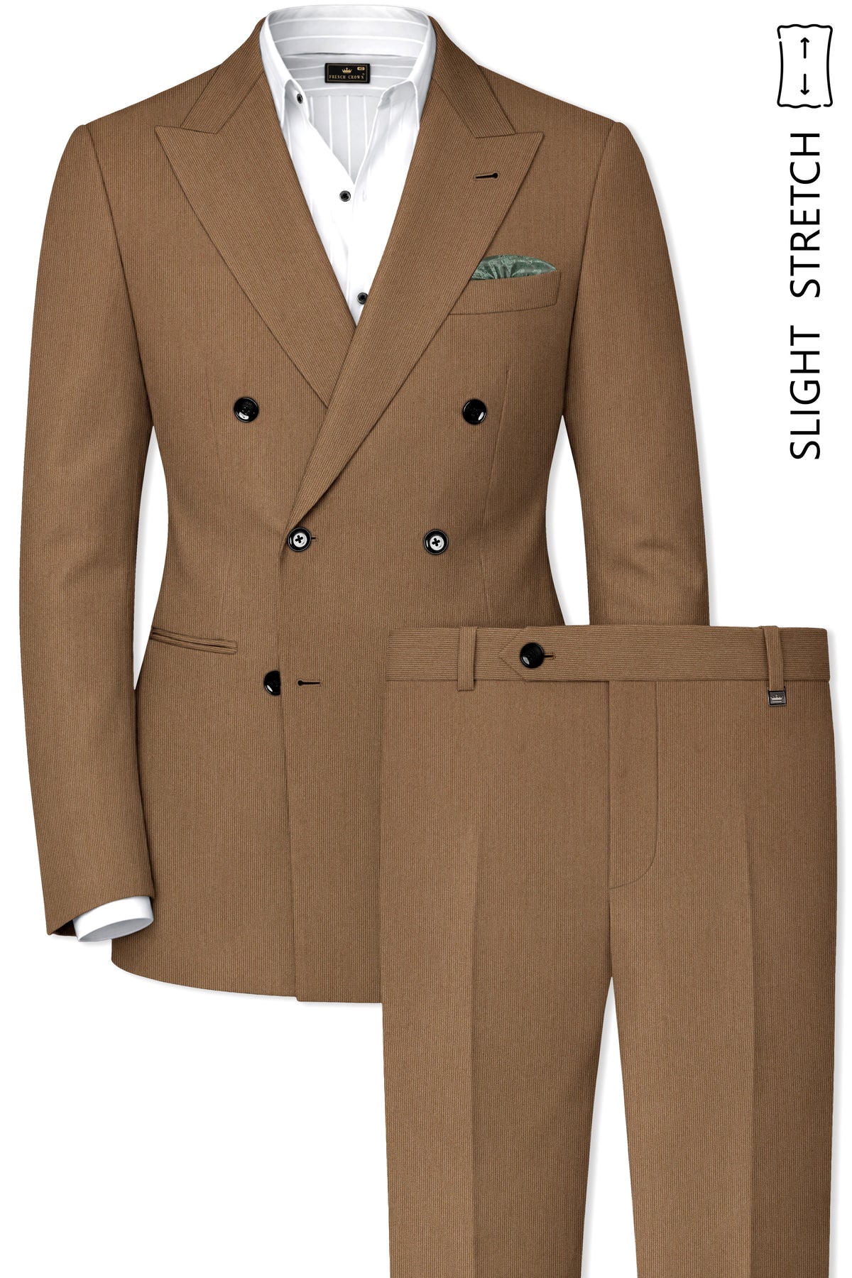 Weston-Millbrook Brown Diamond Textured Wool Rich Slight Stretch Double Breasted Suit