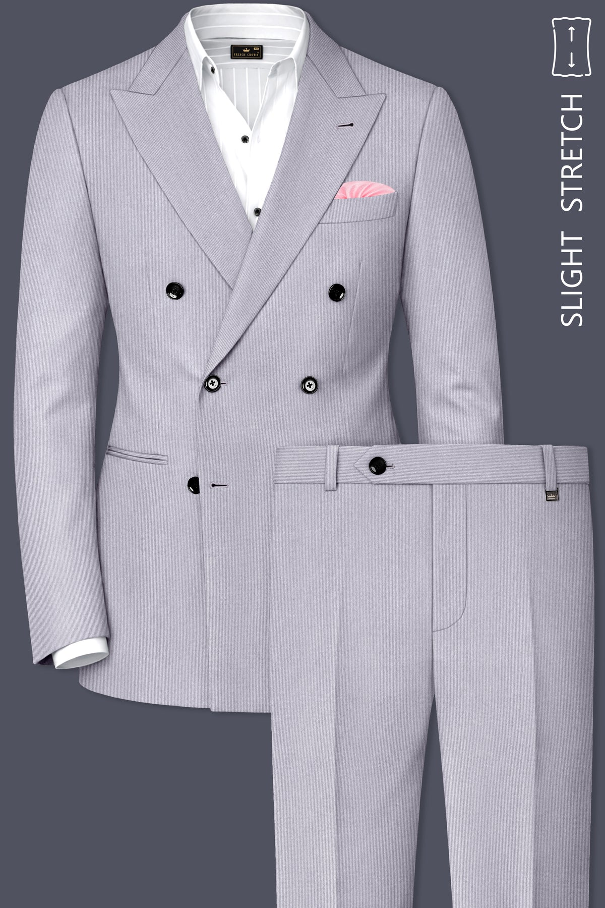 Virelli-Suva Gray Diamond Textured Wool Rich Slight Stretch Double Breasted Suit