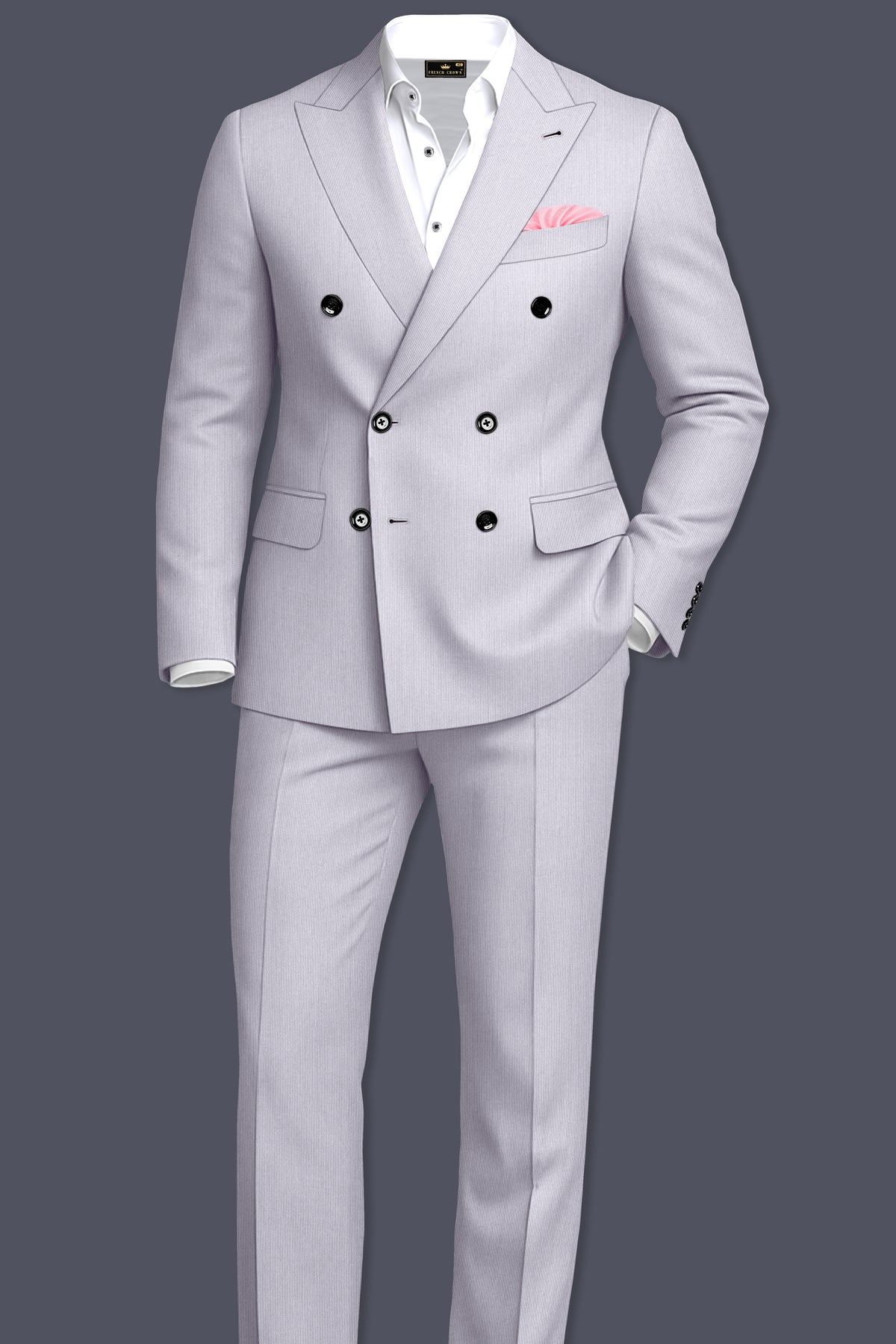 Virelli-Suva Gray Diamond Textured Wool Rich Slight Stretch Double Breasted Suit