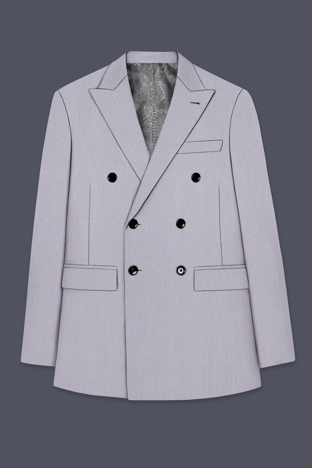 Virelli-Suva Gray Diamond Textured Wool Rich Slight Stretch Double Breasted Suit