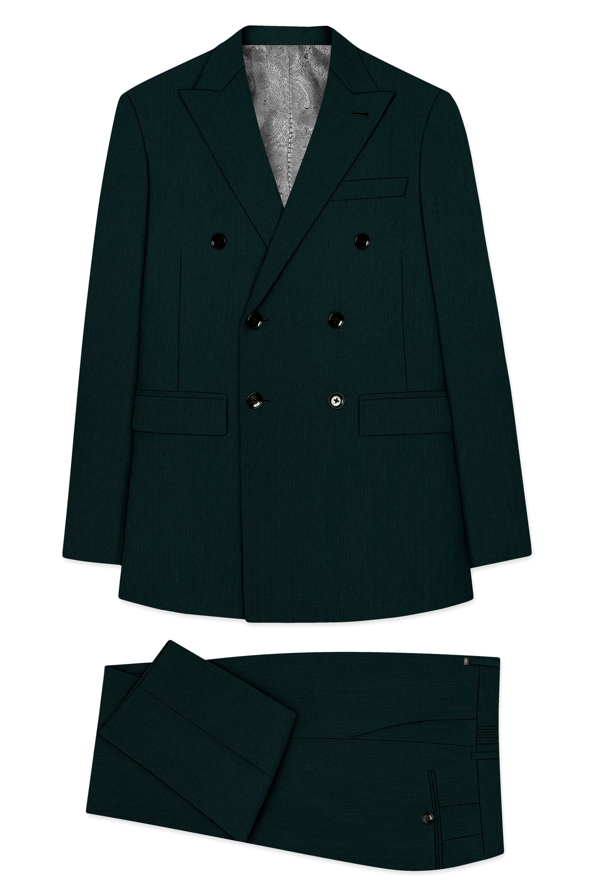 Viridian-Burnham Green Diamond Textured Wool Rich Slight Stretch Double Breasted Suit