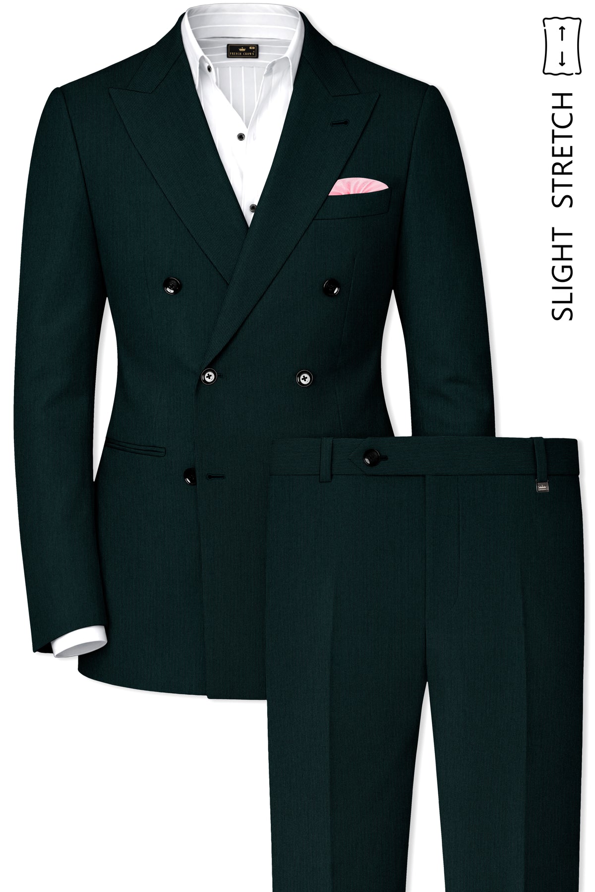 Viridian-Burnham Green Diamond Textured Wool Rich Slight Stretch Double Breasted Suit