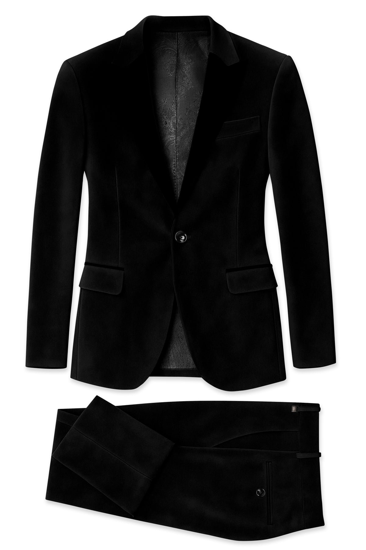 Aurelius-Jade Black Velvet Peak Lapel Tuxedo Suit