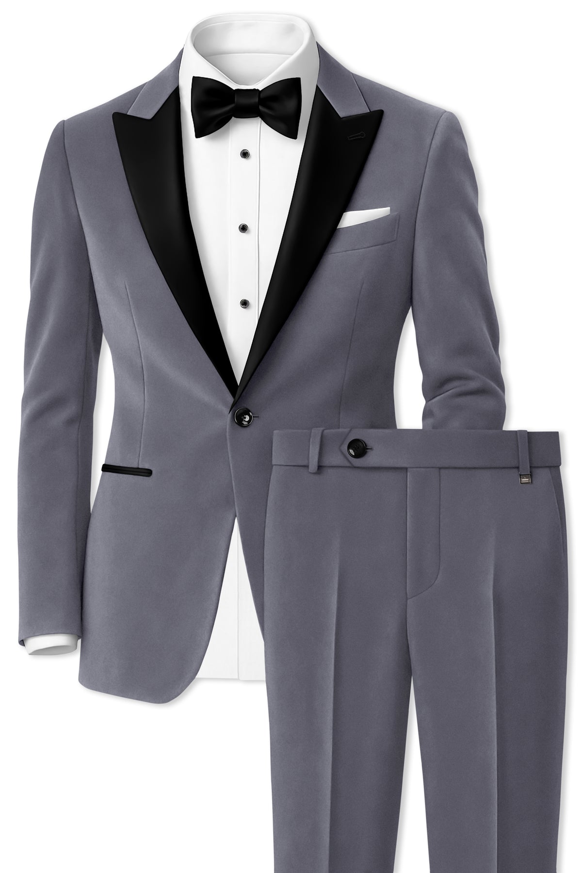 Velluto-Tuna Gray Velvet Peak Lapel Tuxedo Suit