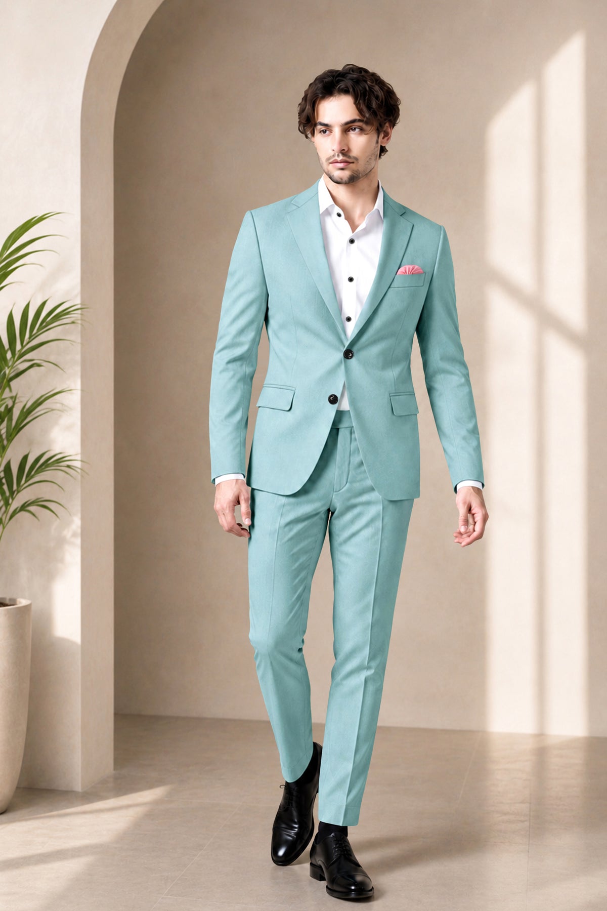 Eclipse-Hosta Blue Diamond Textured Wool Rich Slight Stretch Single Breasted Suit