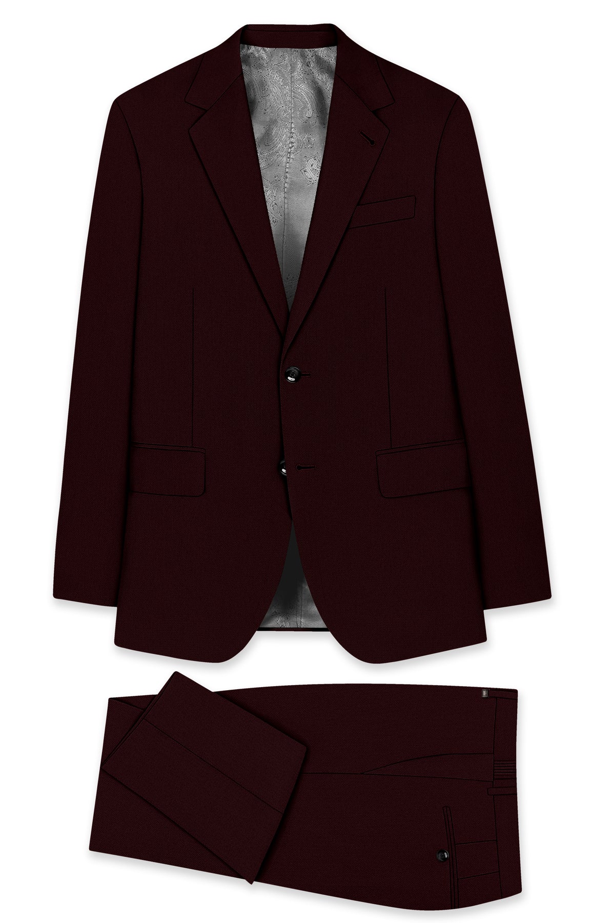 Ardent-Creole Maroon Diamond Textured Wool Rich Slight Stretch Single Breasted Suit