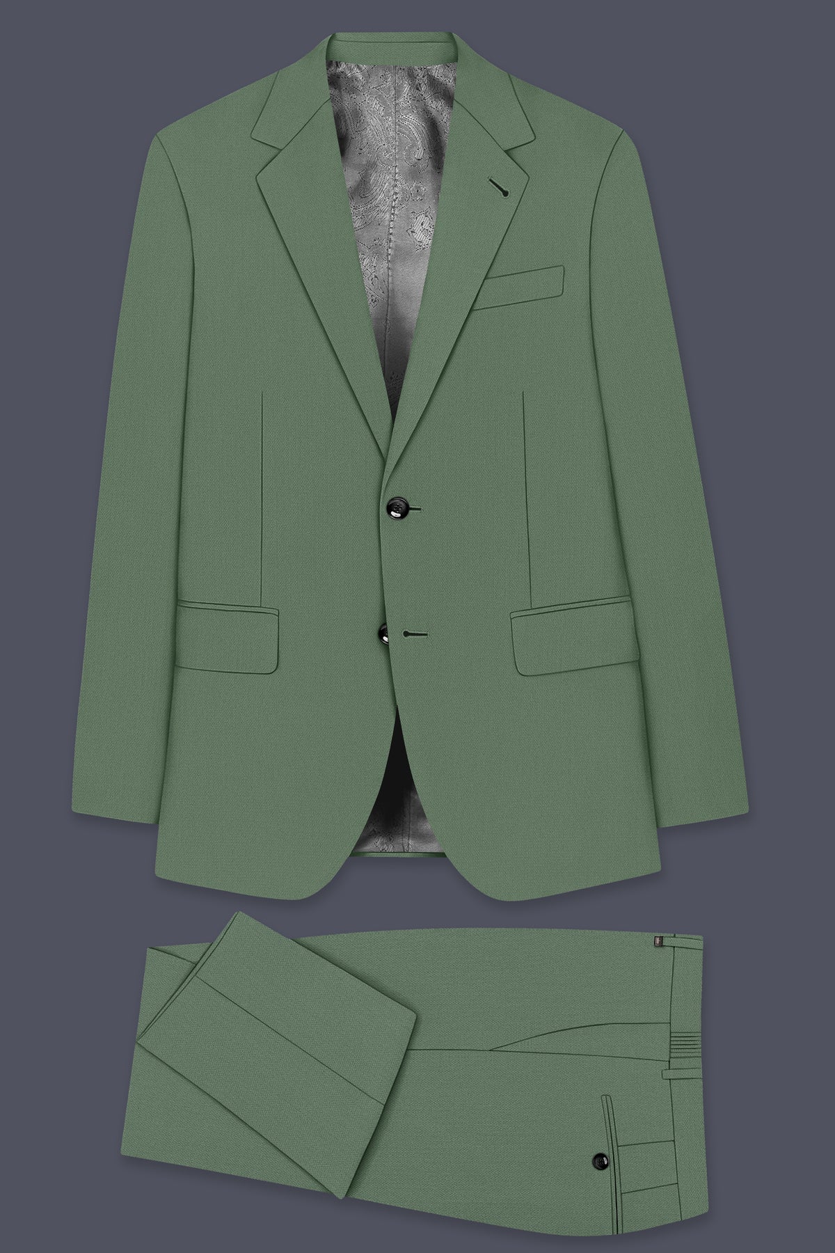 Avon-Glade Green Diamond Textured Wool Rich Slight Stretch Single Breasted Suit
