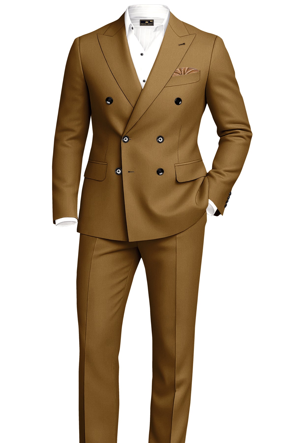 Sartoro-Otter Brown Diamond Textured Wool Rich Slight Stretch Double Breasted Suit