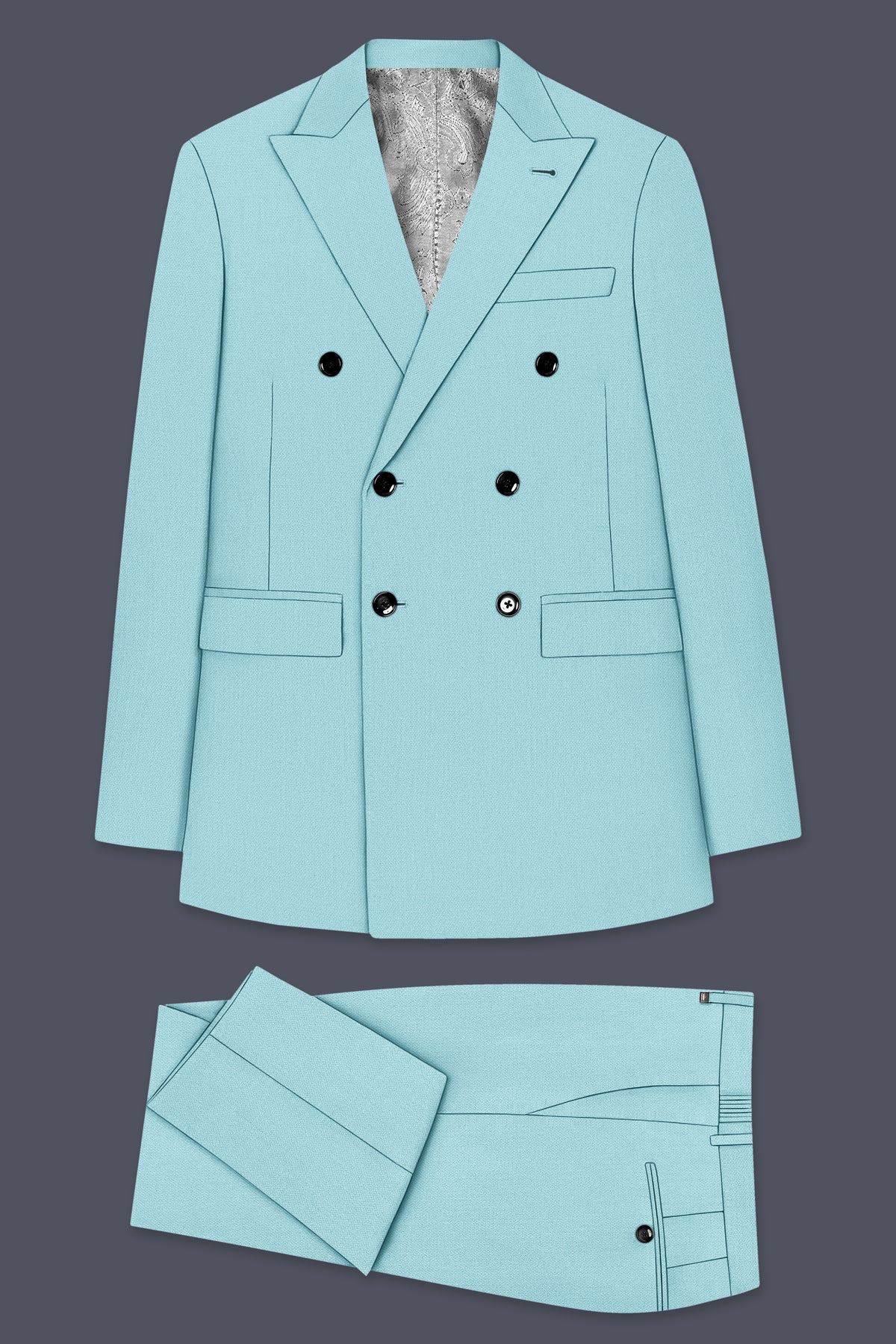 Eclipse-Hosta Blue Diamond Textured Wool Rich Slight Stretch Double Breasted Suit