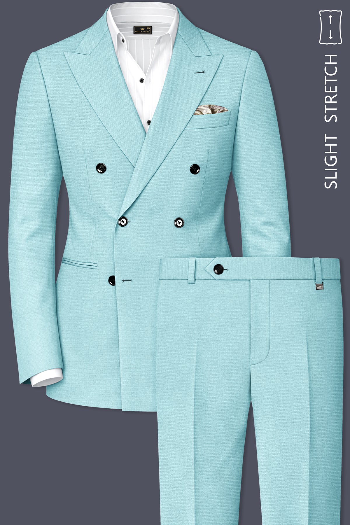 Eclipse-Hosta Blue Diamond Textured Wool Rich Slight Stretch Double Breasted Suit