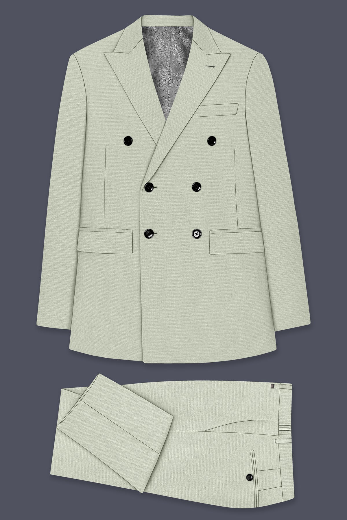 Olivier-Pixie Green Diamond Textured Wool Rich Slight Stretch Double Breasted Suit