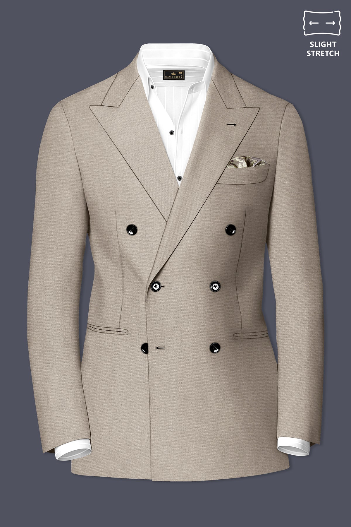 Mavren-Taupe Brown Diamond Textured Wool Rich Slight Stretch Double Breasted Suit