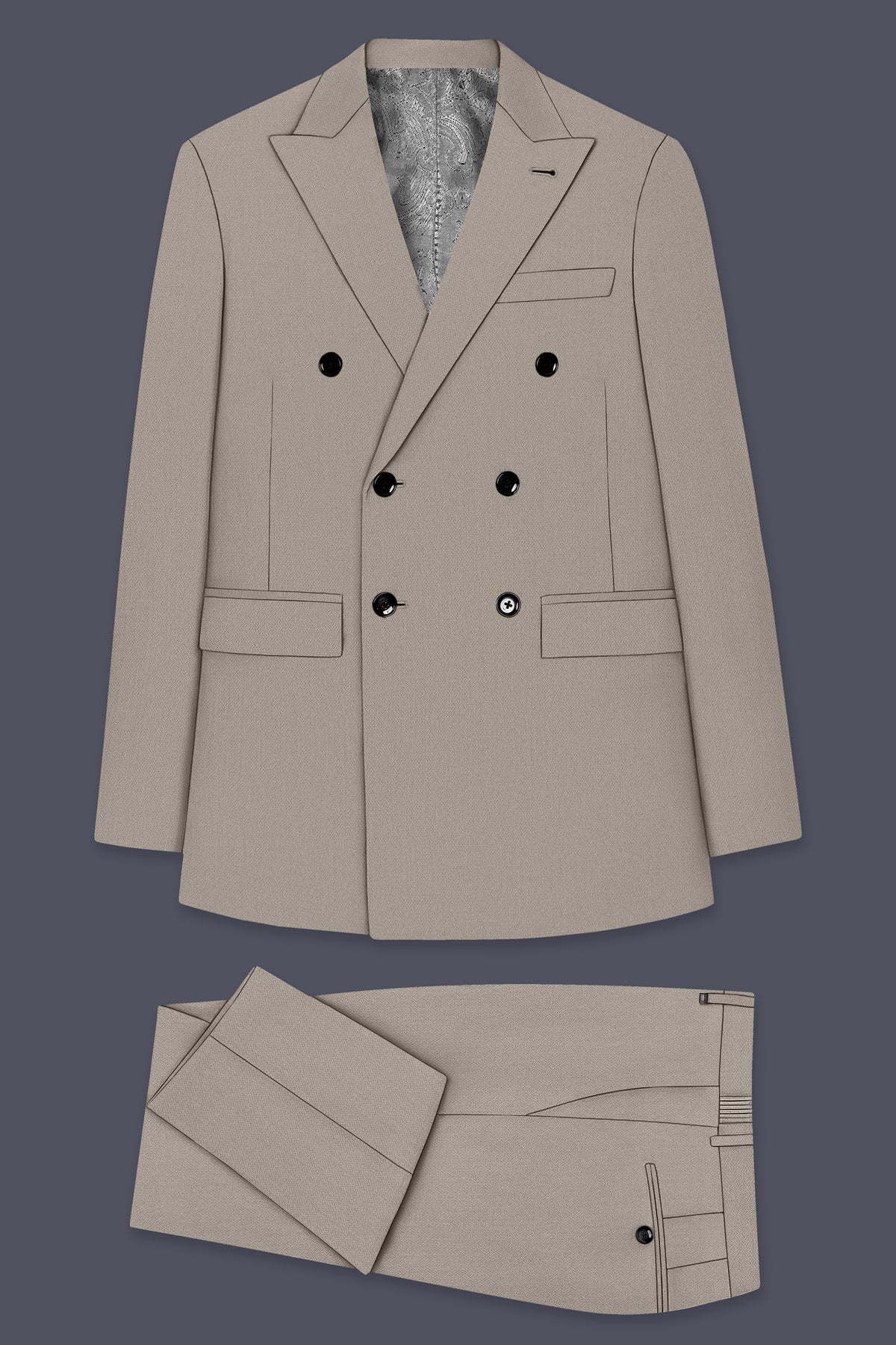 Mavren-Taupe Brown Diamond Textured Wool Rich Slight Stretch Double Breasted Suit