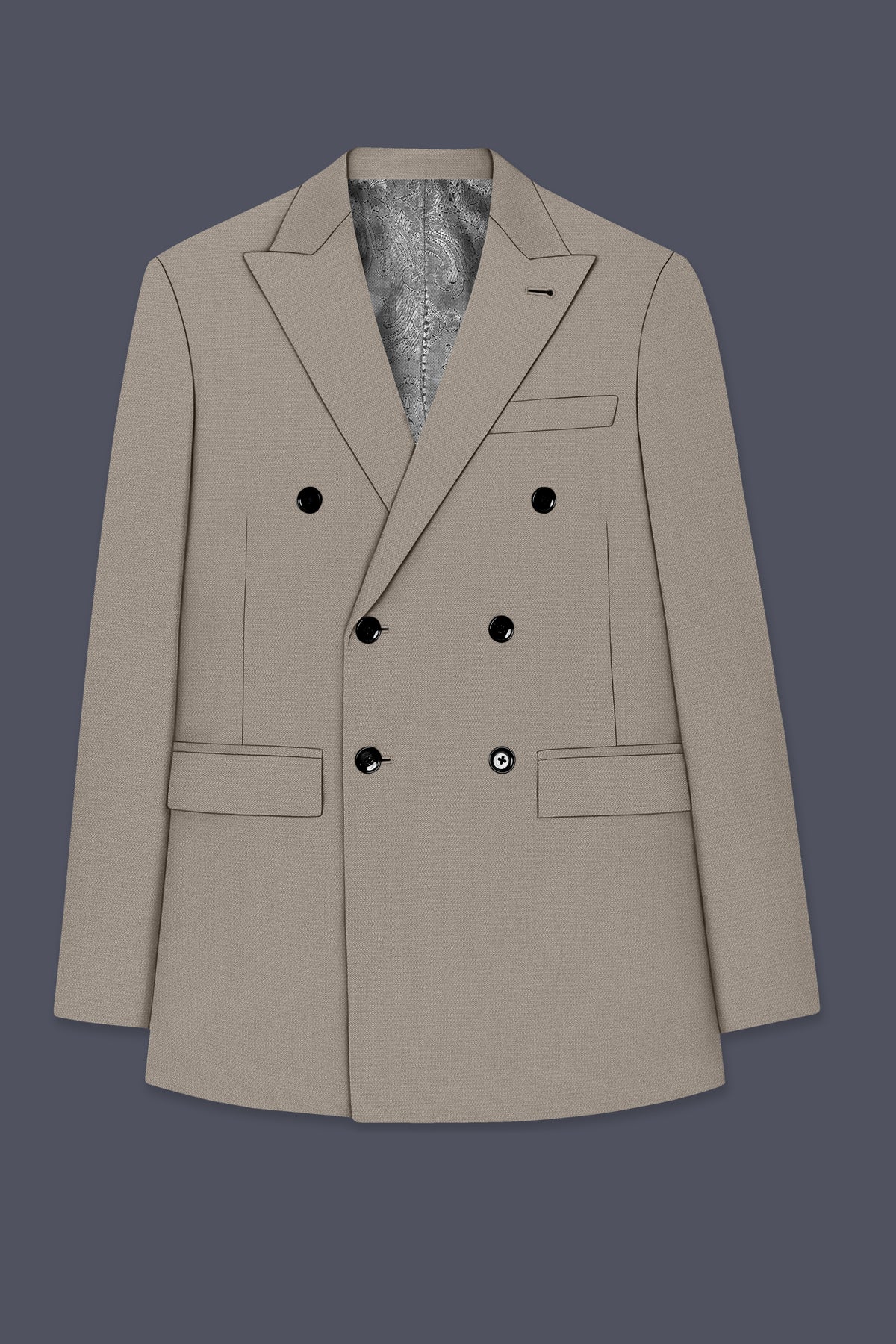 Mavren-Taupe Brown Diamond Textured Wool Rich Slight Stretch Double Breasted Suit