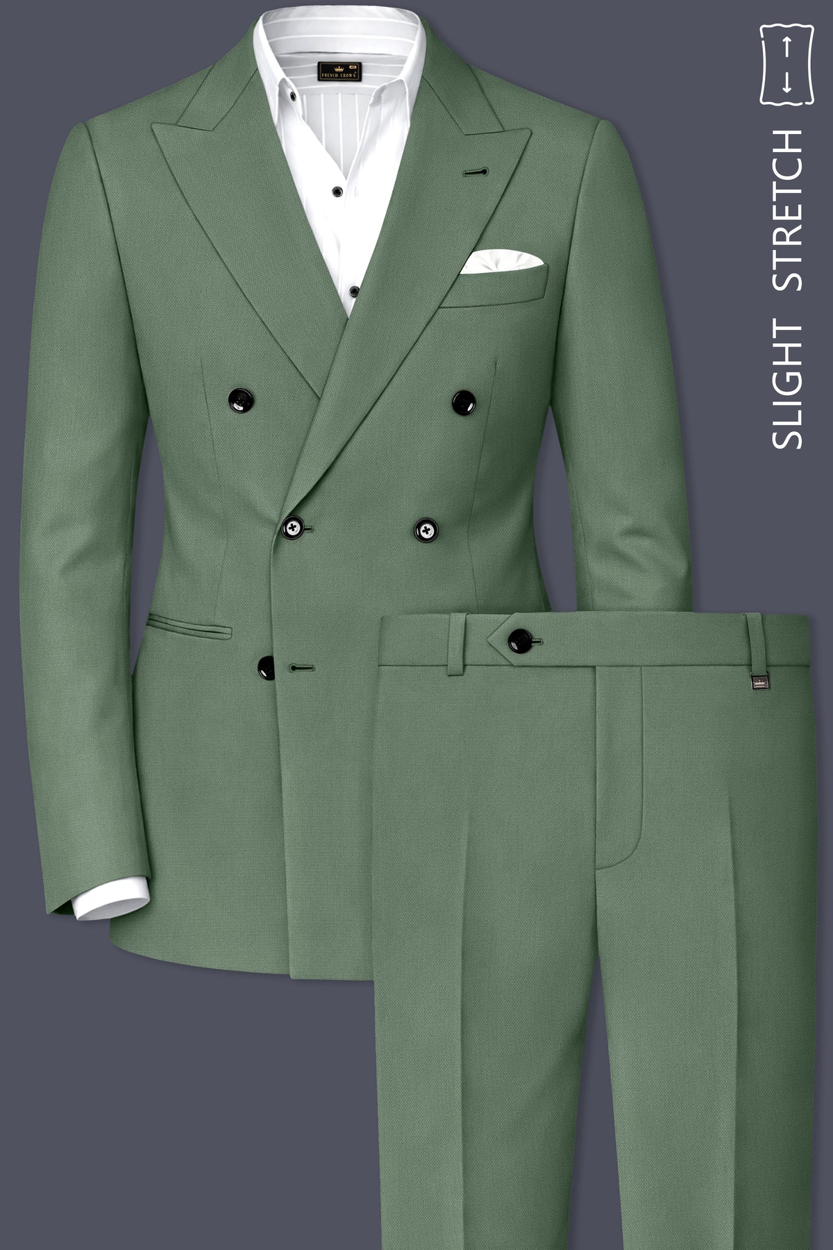 Avon-Glade Green Diamond Textured Wool Rich Slight Stretch Double Breasted Suit