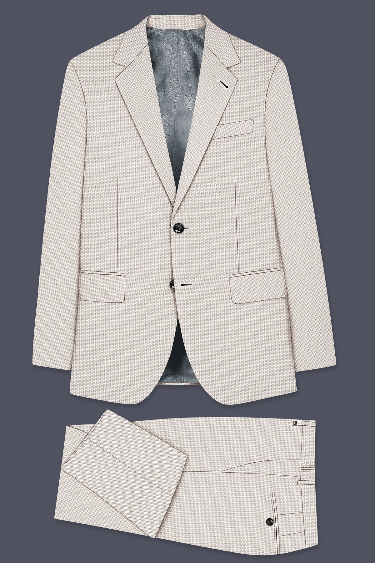 Dorian-Gainsboro Gray Diamond Textured Wool Rich Slight Stretch Single Breasted Suit