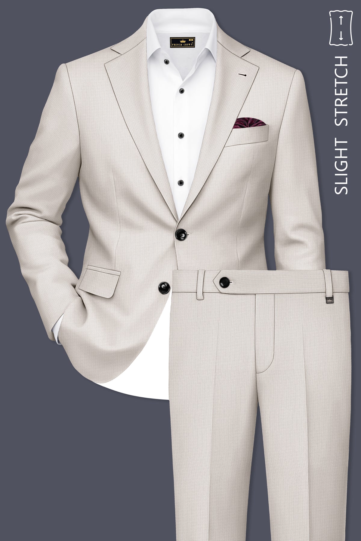 Dorian-Gainsboro Gray Diamond Textured Wool Rich Slight Stretch Single Breasted Suit
