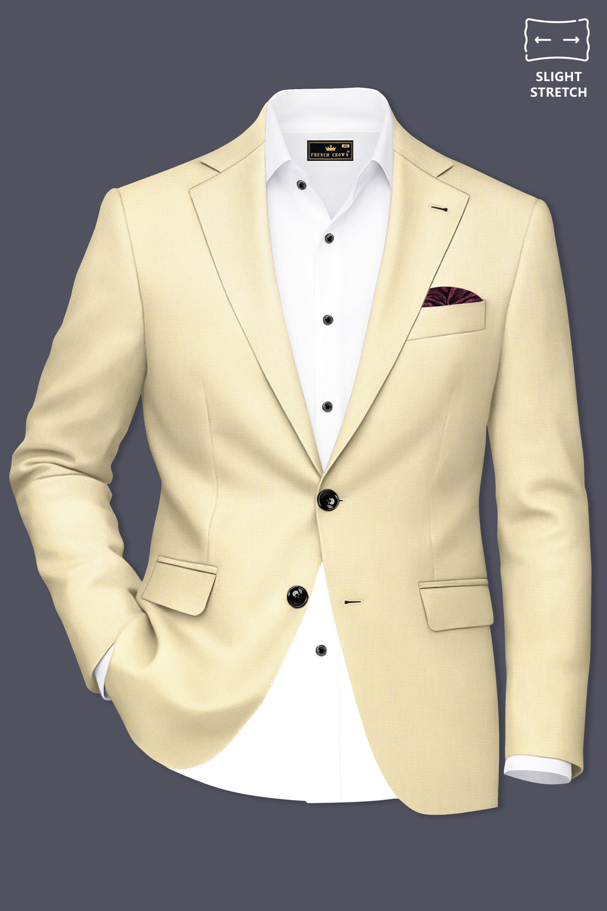 Lumine-Bavarian Cream Diamond Textured Wool Rich Slight Stretch Single Breasted Suit