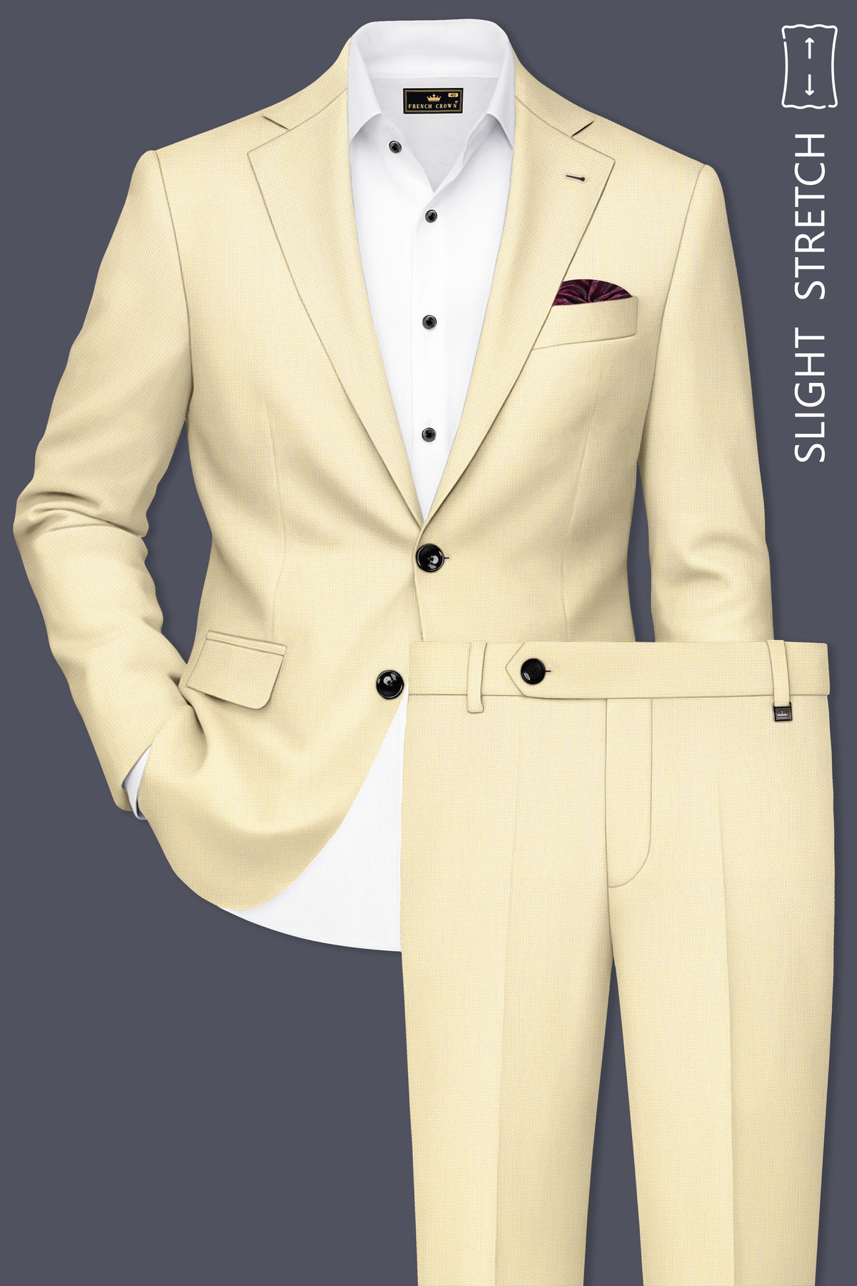 Lumine-Bavarian Cream Diamond Textured Wool Rich Slight Stretch Single Breasted Suit