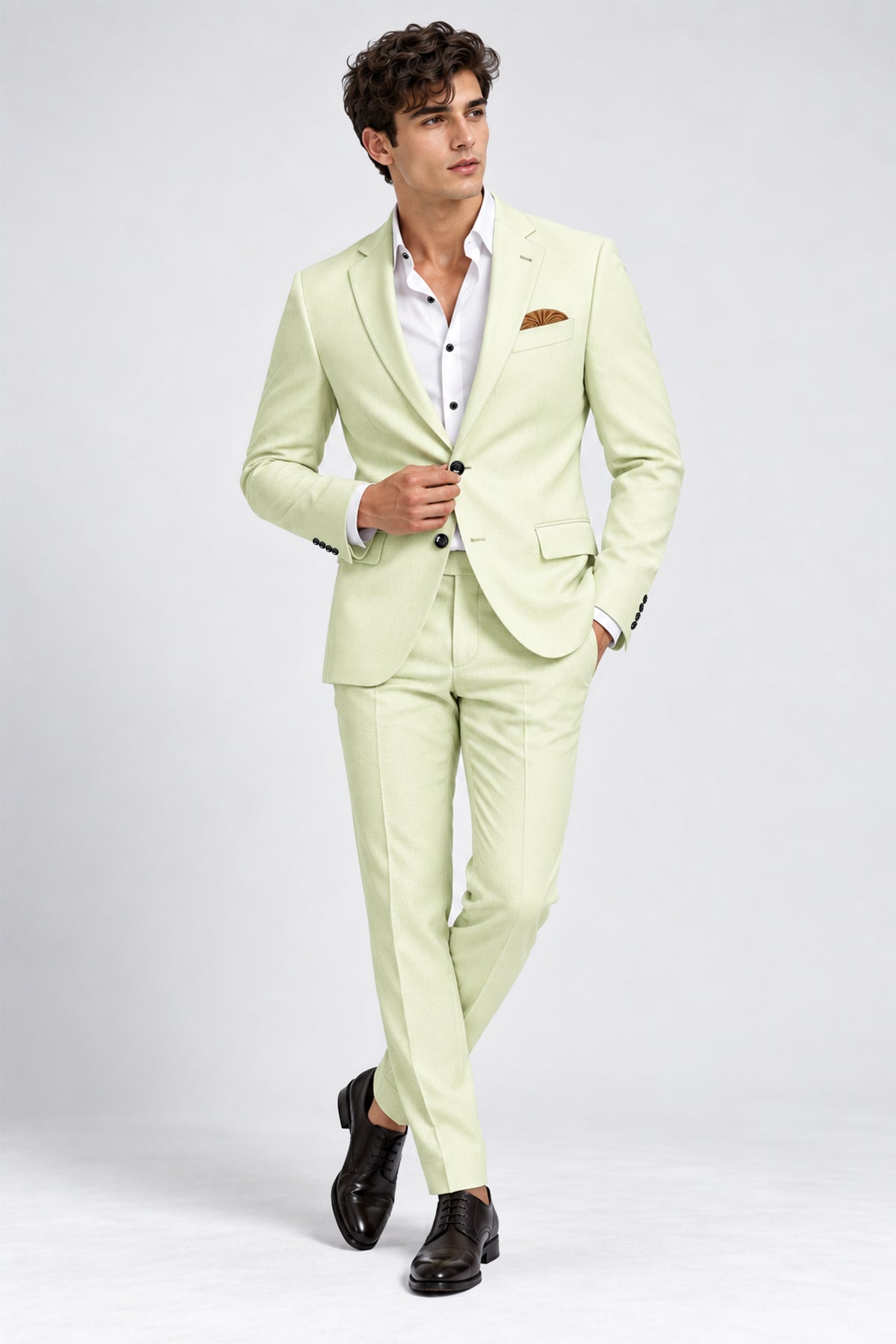 Verdant-Bud Green Diamond Textured Wool Rich Slight Stretch Single Breasted Suit