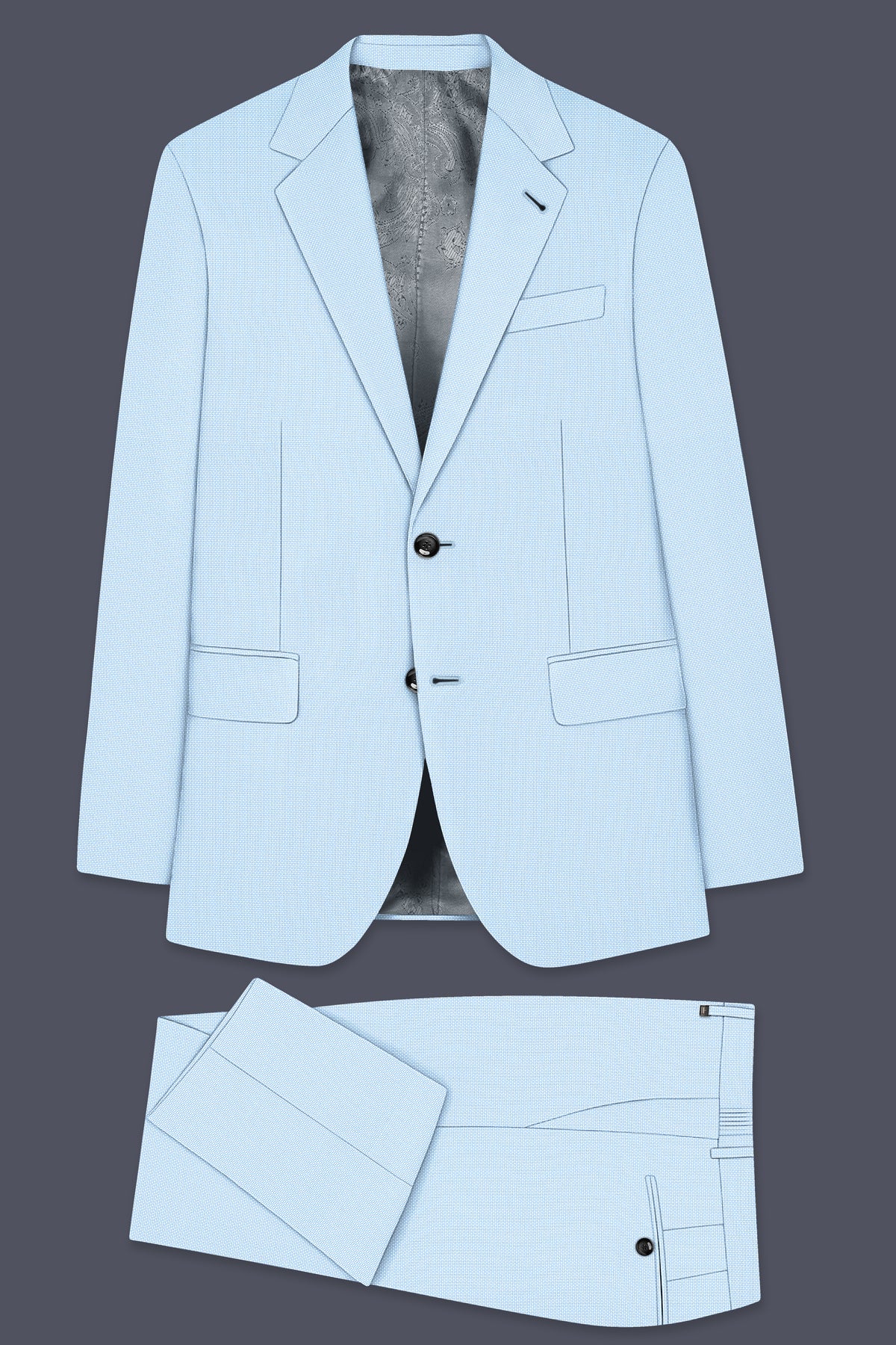 Azure-Hawkes Blue Diamond Textured Wool Rich Slight Stretch Single Breasted Suit