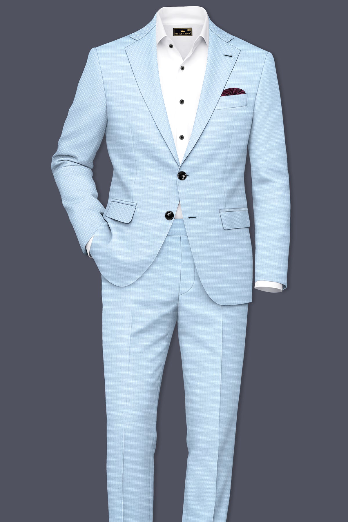 Azure-Hawkes Blue Diamond Textured Wool Rich Slight Stretch Single Breasted Suit
