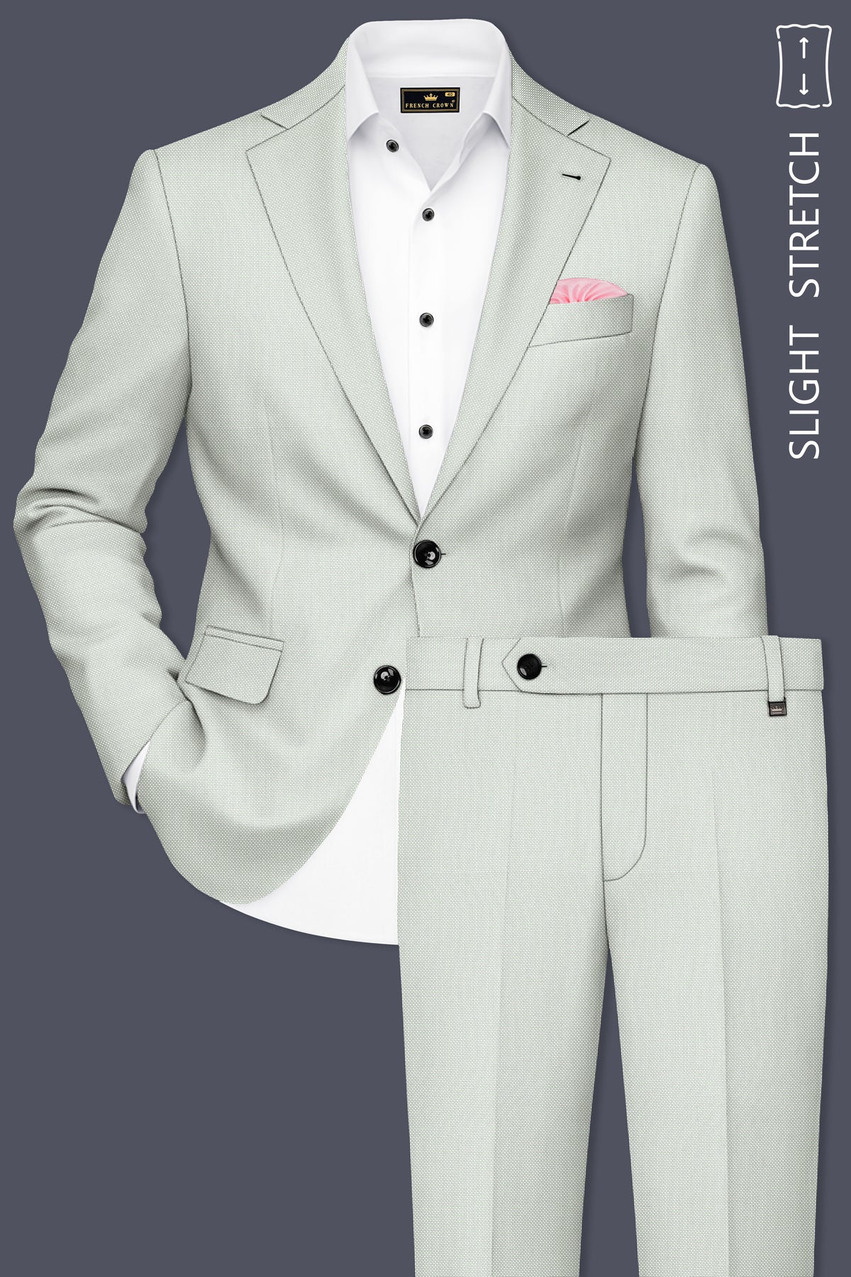 Cavell-Ash Gray Diamond Textured Wool Rich Slight Stretch Single Breasted Suit