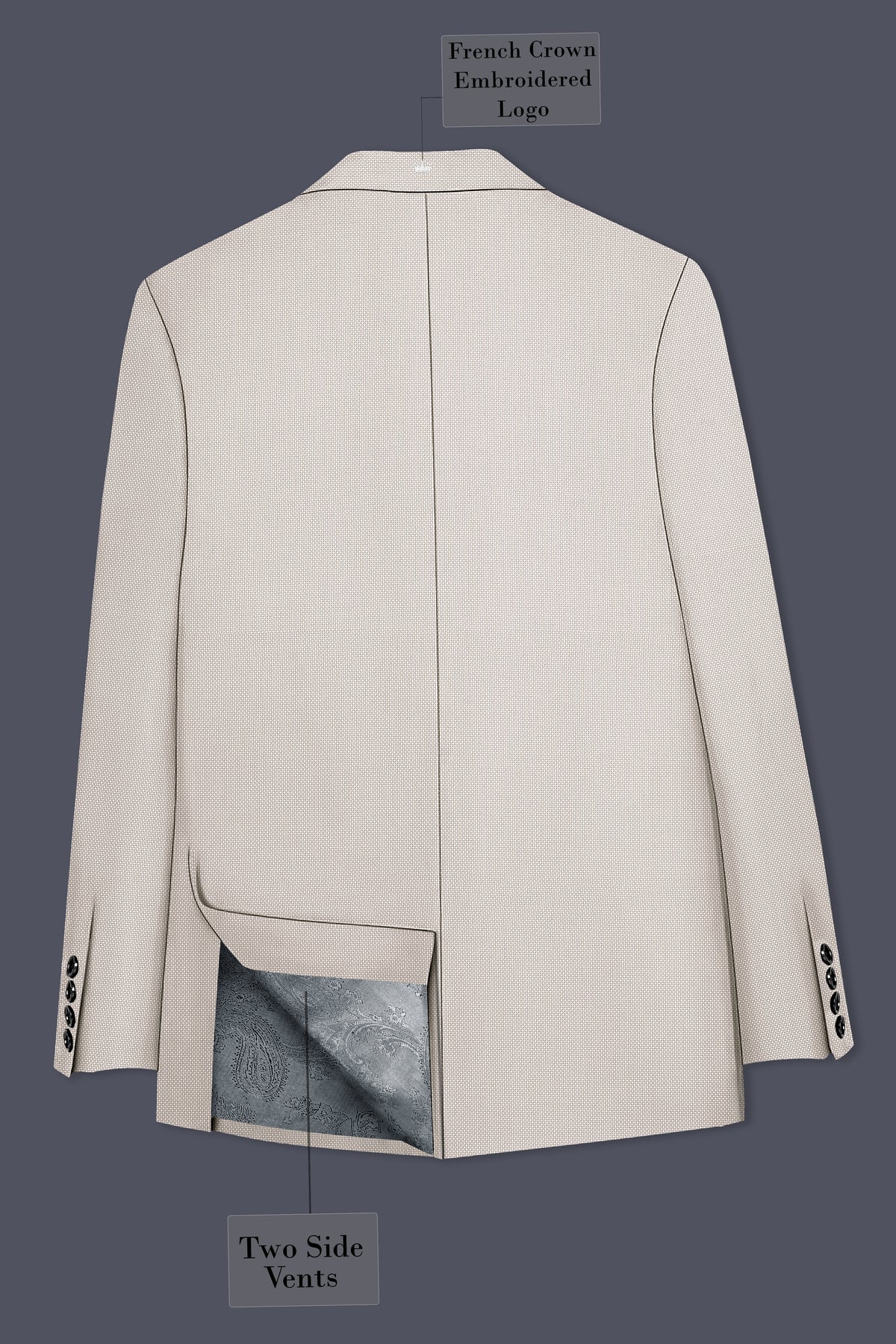 Dorian-Gainsboro Gray Diamond Textured Wool Rich Slight Stretch Double Breasted Suit