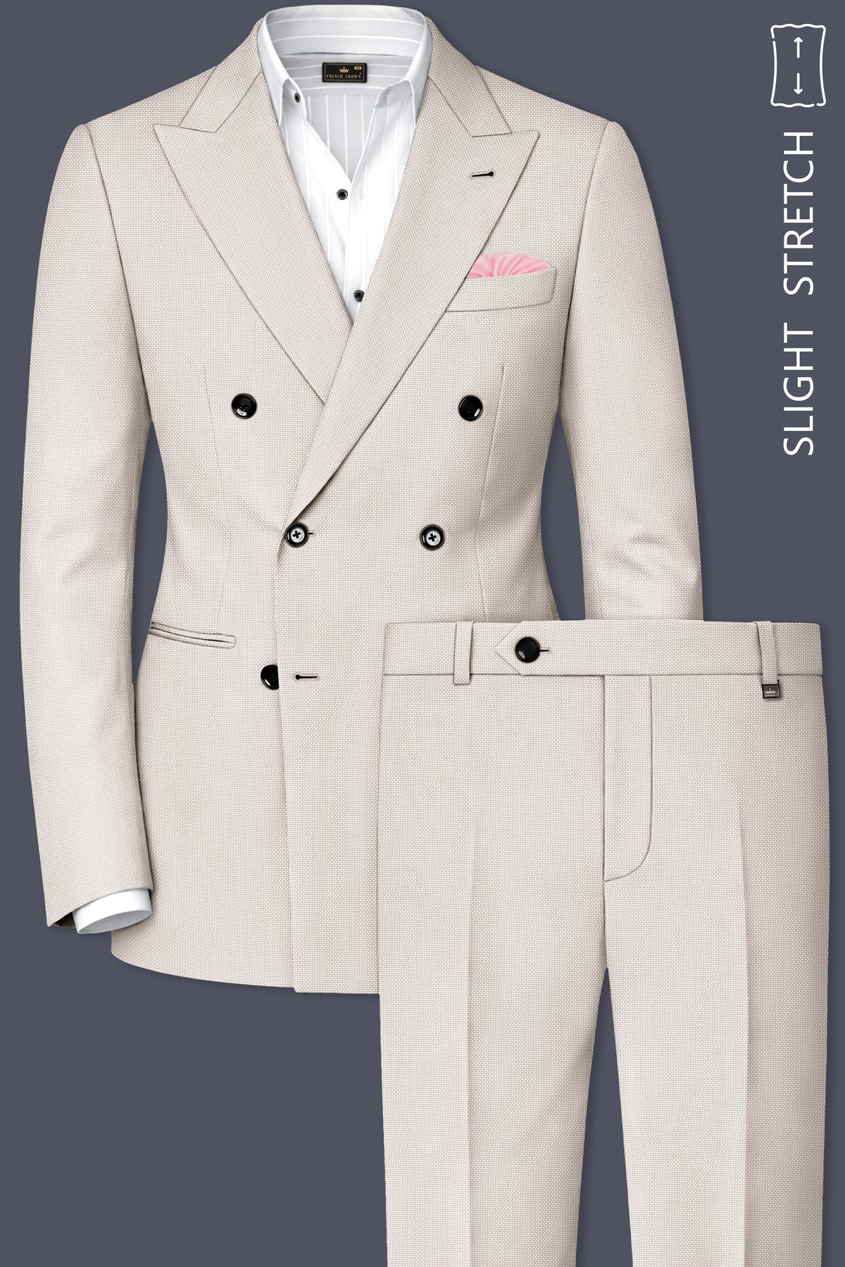 Dorian-Gainsboro Gray Diamond Textured Wool Rich Slight Stretch Double Breasted Suit