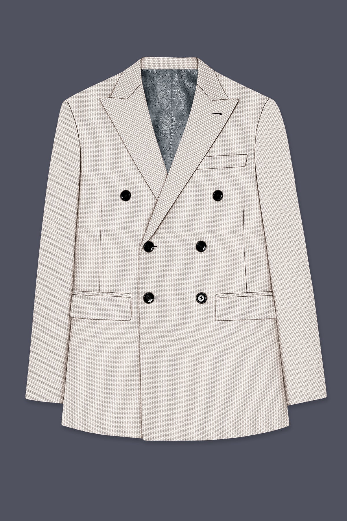 Dorian-Gainsboro Gray Diamond Textured Wool Rich Slight Stretch Double Breasted Suit
