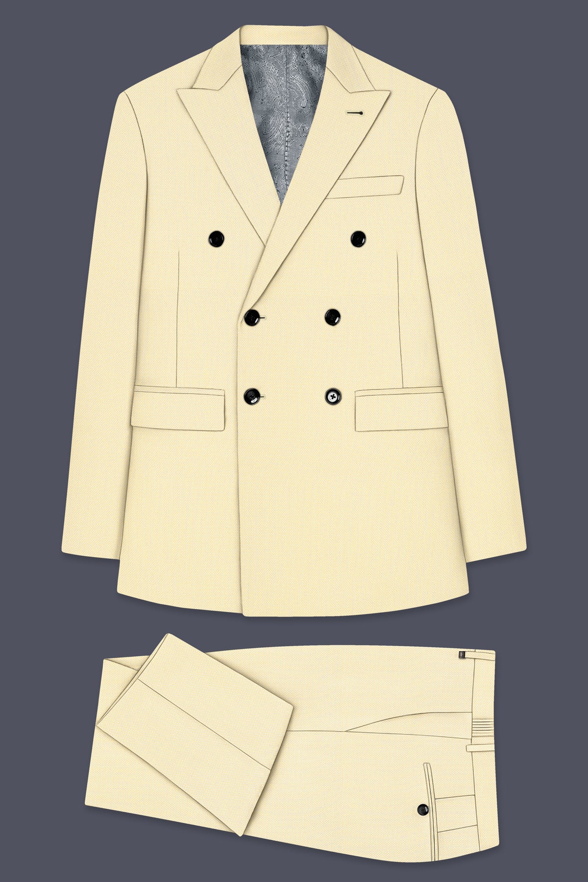 Lumine-Bavarian Cream Diamond Textured Wool Rich Slight Stretch Double Breasted Suit