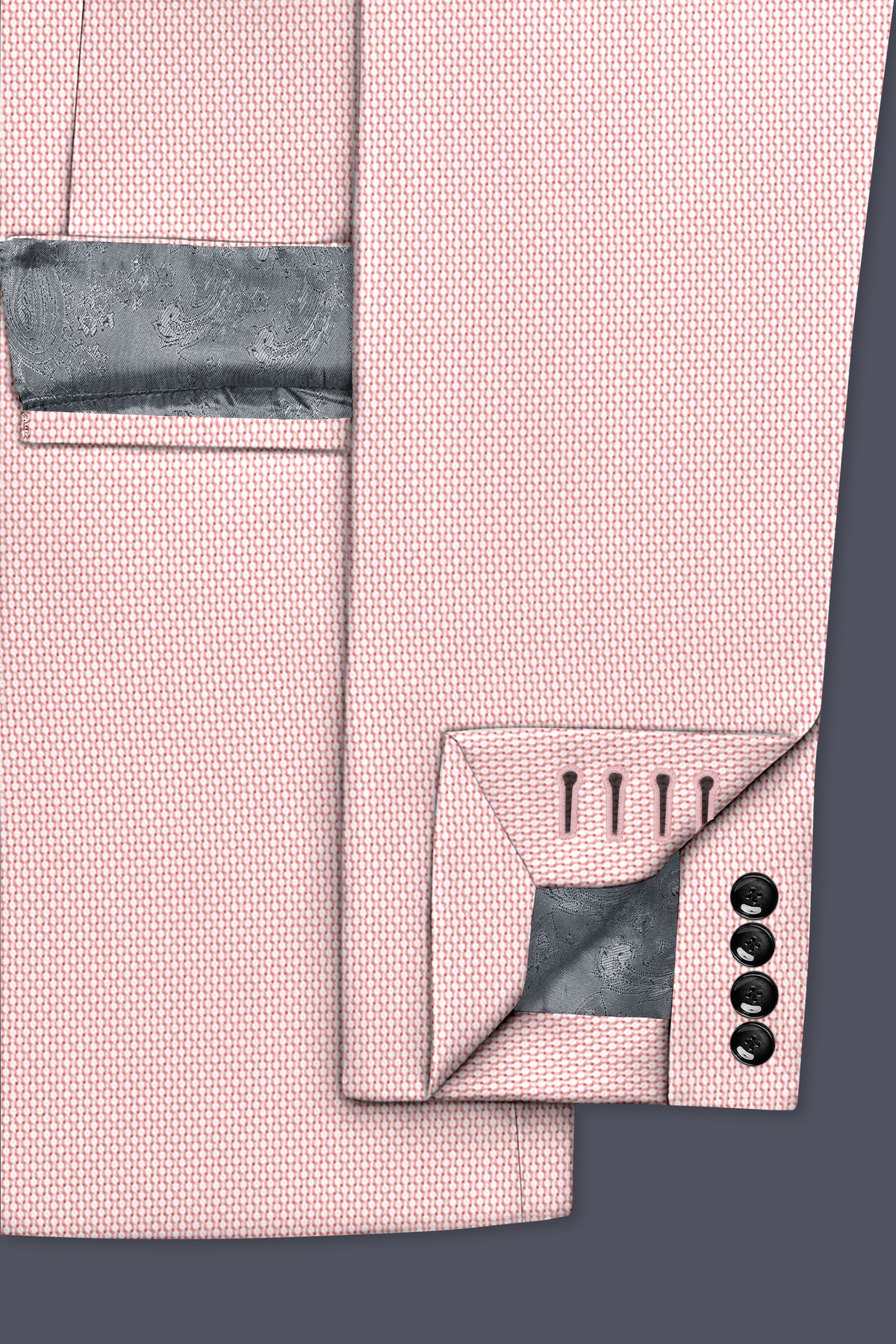 Blush-Cosmos Pink Diamond Textured Wool Rich Slight Stretch Double Breasted Suit