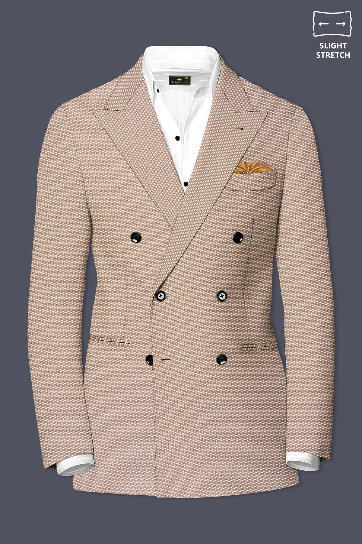 Terrano-Rodeo Brown Diamond Textured Wool Rich Slight Stretch Double Breasted Suit