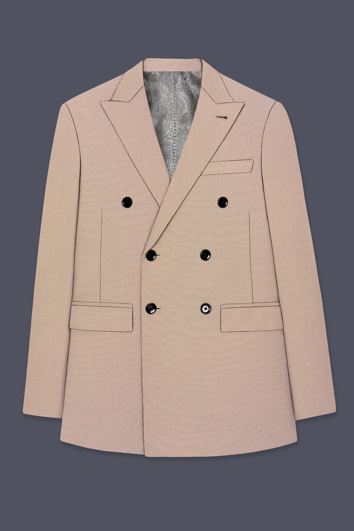 Terrano-Rodeo Brown Diamond Textured Wool Rich Slight Stretch Double Breasted Suit