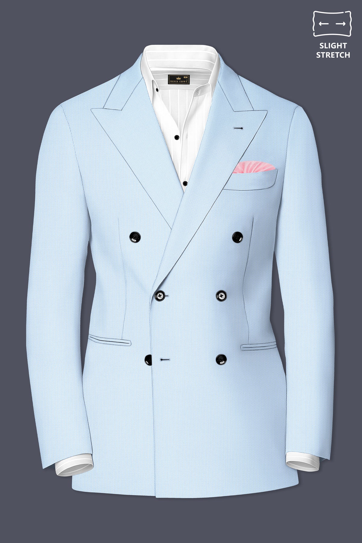 Azure-Hawkes Blue Diamond Textured Wool Rich Slight Stretch Double Breasted Suit
