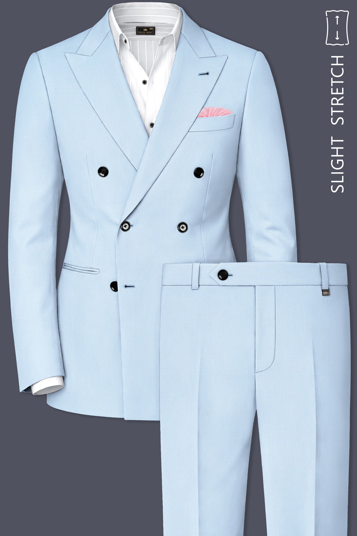 Azure-Hawkes Blue Diamond Textured Wool Rich Slight Stretch Double Breasted Suit
