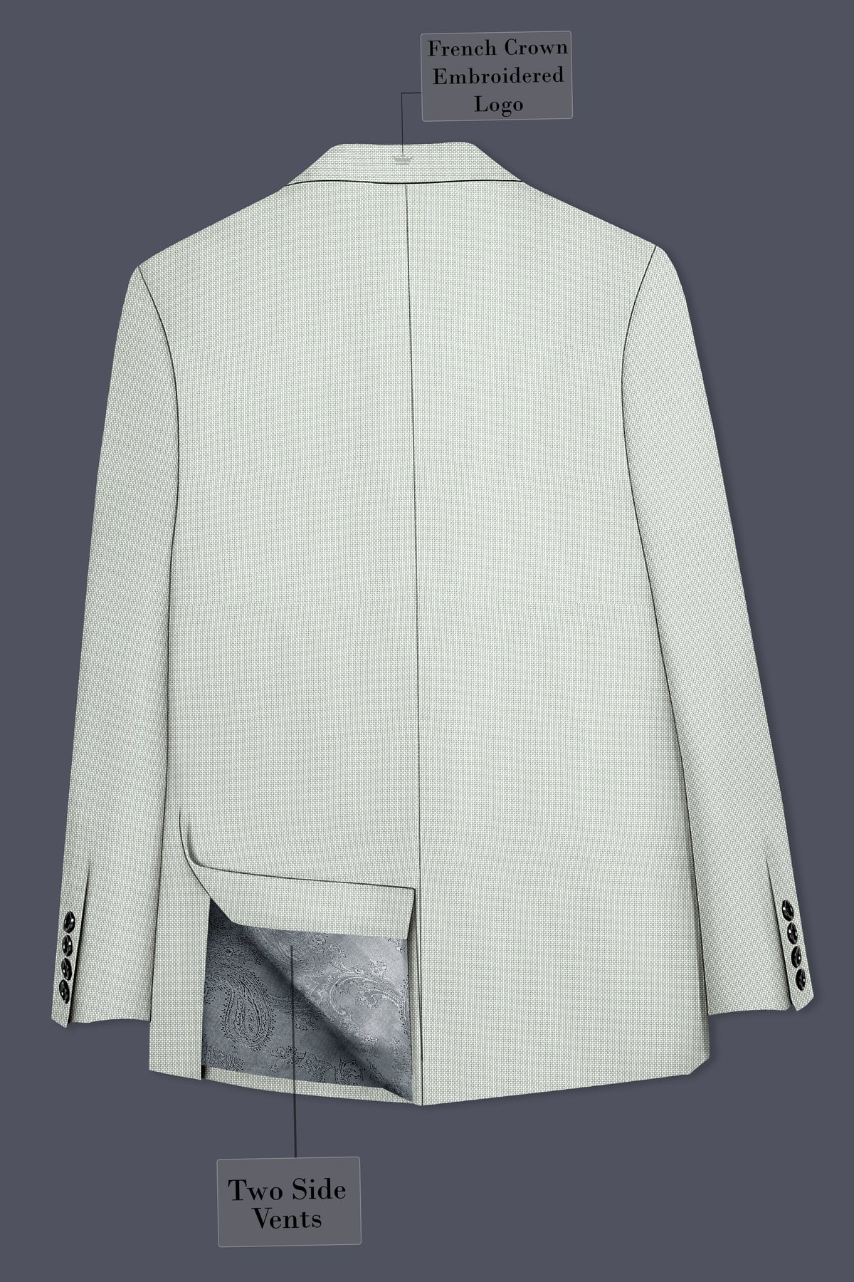 Cavell-Ash Gray Diamond Textured Wool Rich Slight Stretch Double Breasted Suit