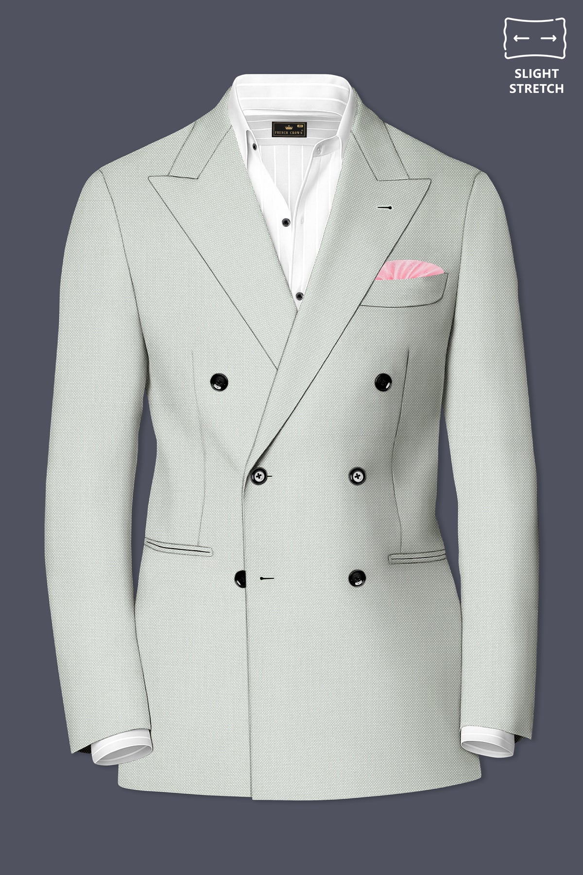 Cavell-Ash Gray Diamond Textured Wool Rich Slight Stretch Double Breasted Suit