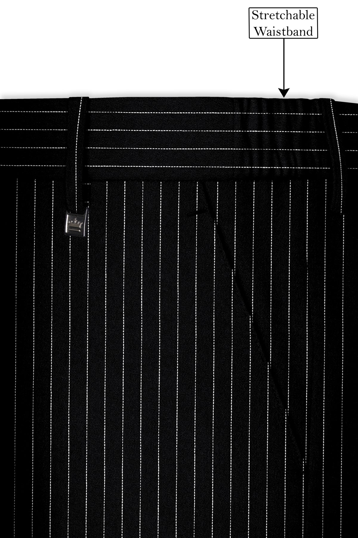 Noble-Jade Black Chalk Striped Wool Rich Wrinkle-Free Fluid Drape Fabric Single Breasted Suit