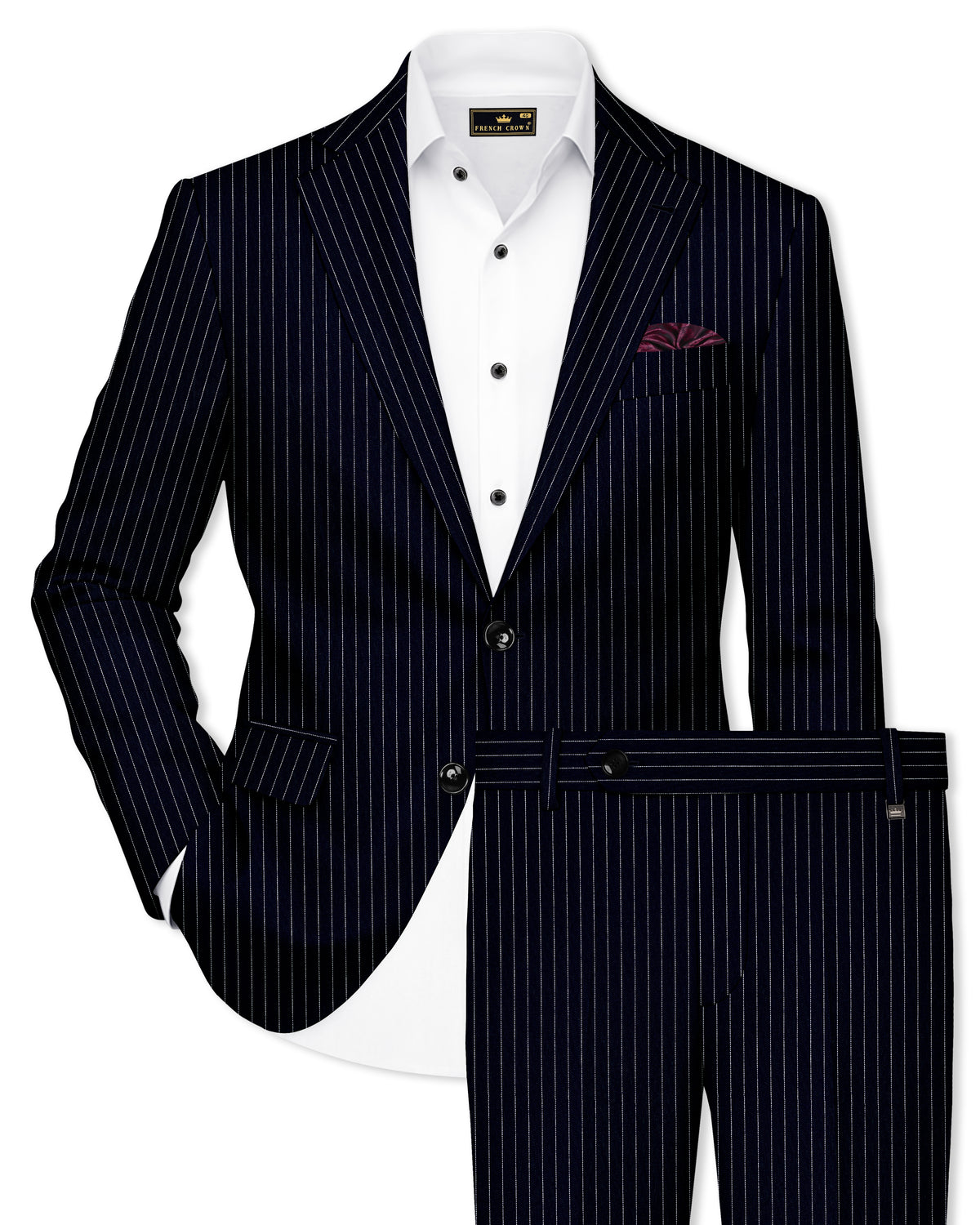 Windsor-Navy Blue Chalk Striped Wool Rich Wrinkle-Free Fluid Drape Fabric Single Breasted Suit