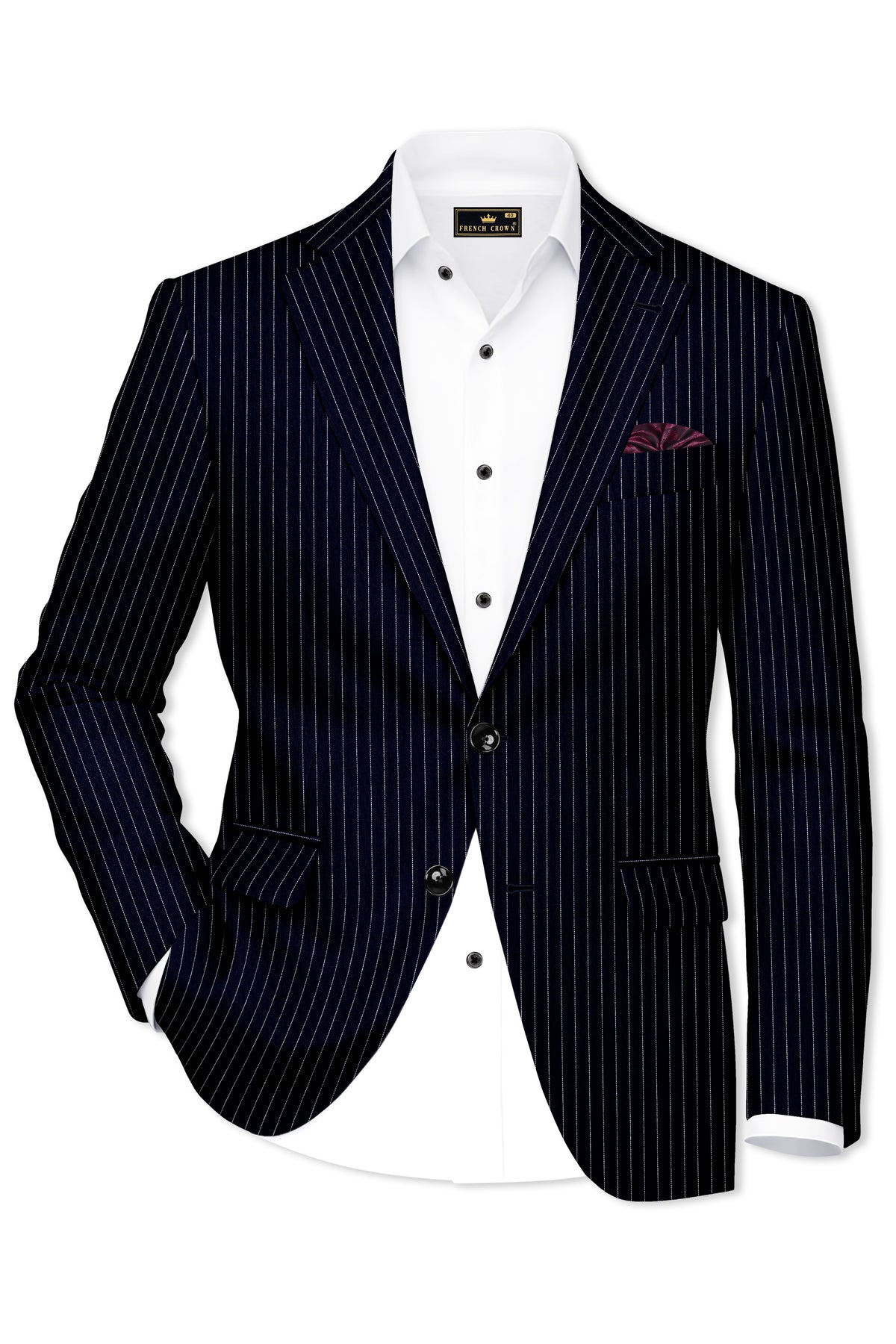 Windsor-Navy Blue Chalk Striped Wool Rich Wrinkle-Free Fluid Drape Fabric Single Breasted Suit
